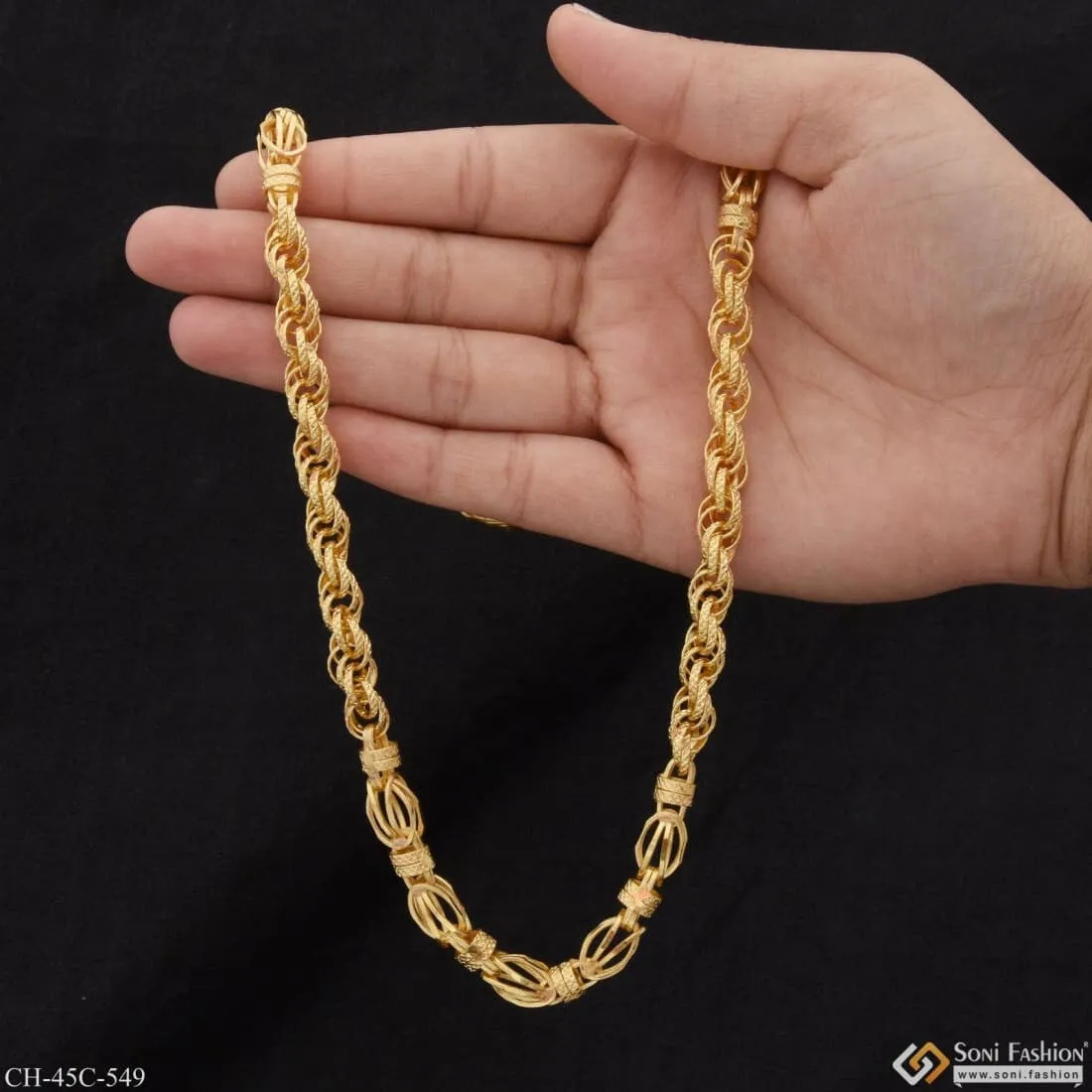 1 Gram Gold Plated 2 In 1 Rajwadi Finely Detailed Design Chain For Men - Style C549