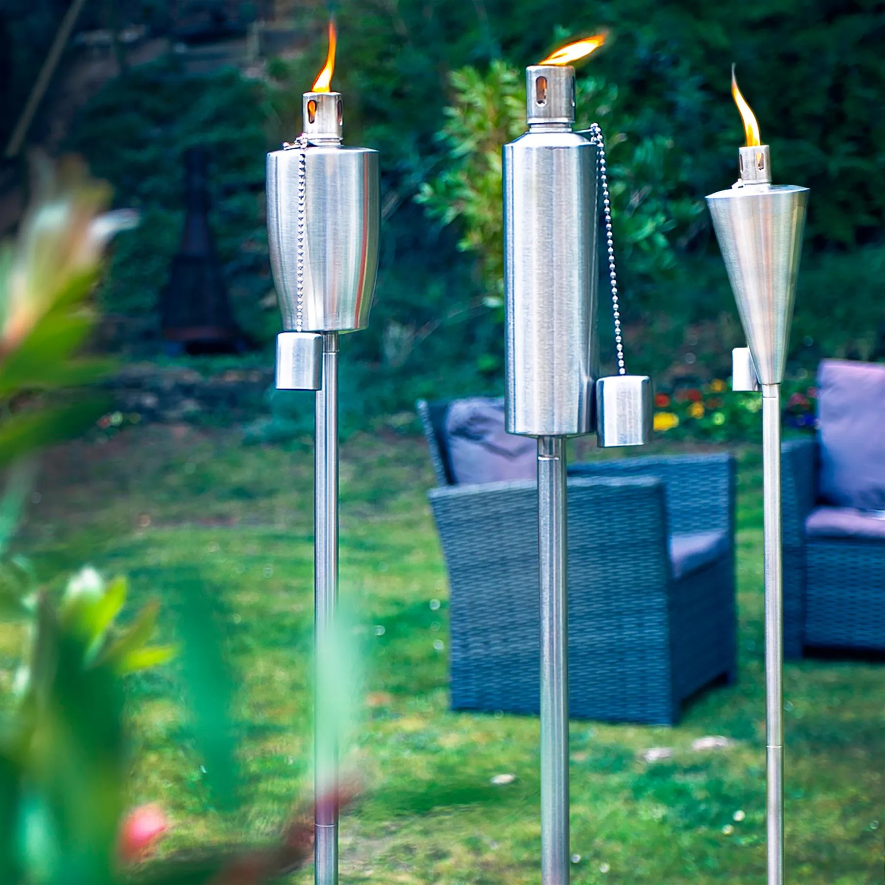 1.46m Metal Barrel Garden Fire Torches - Pack of 2  - By Harbour Housewares