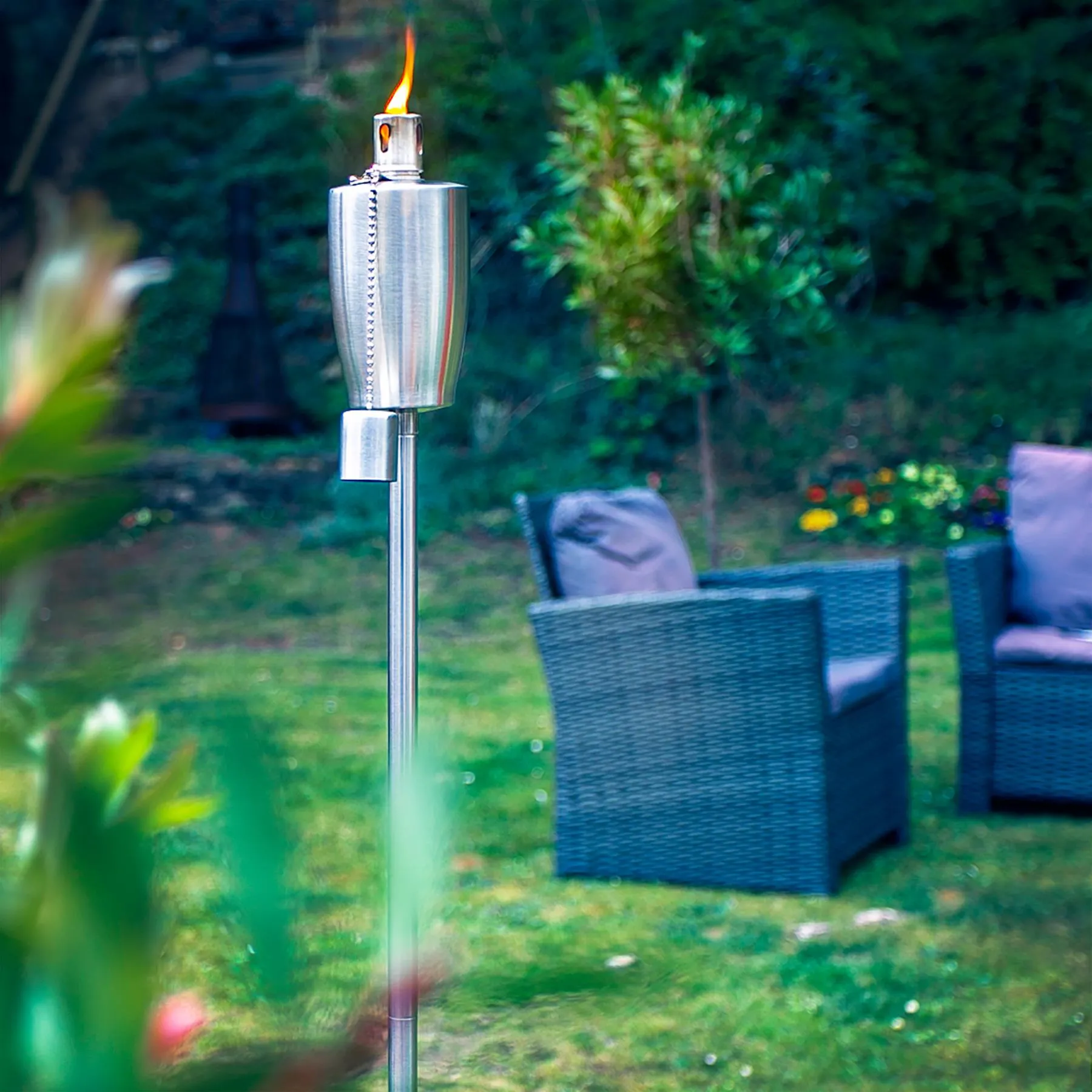 1.46m Metal Barrel Garden Fire Torches - Pack of 2  - By Harbour Housewares