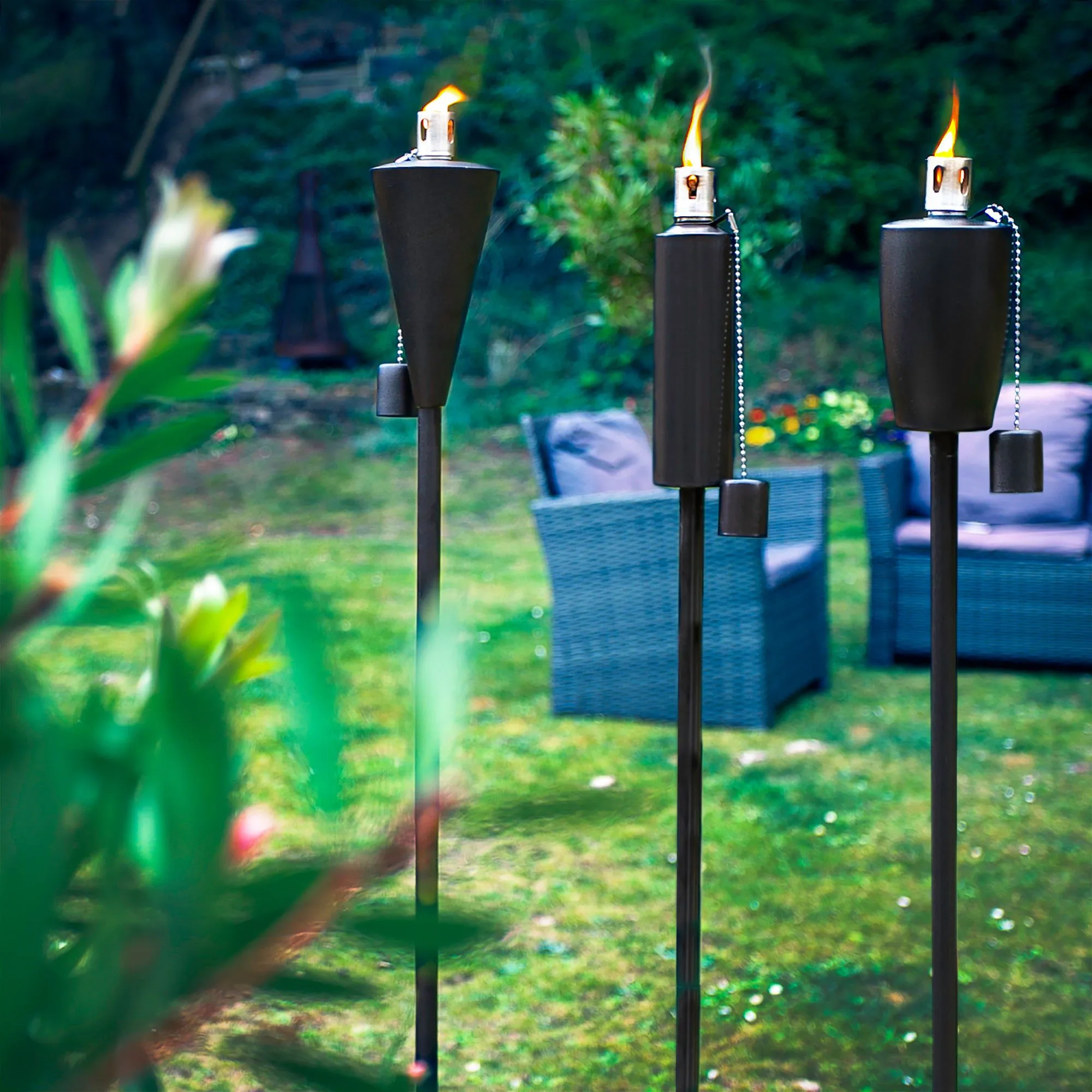 1.46m Metal Barrel Garden Fire Torches - Pack of 2  - By Harbour Housewares