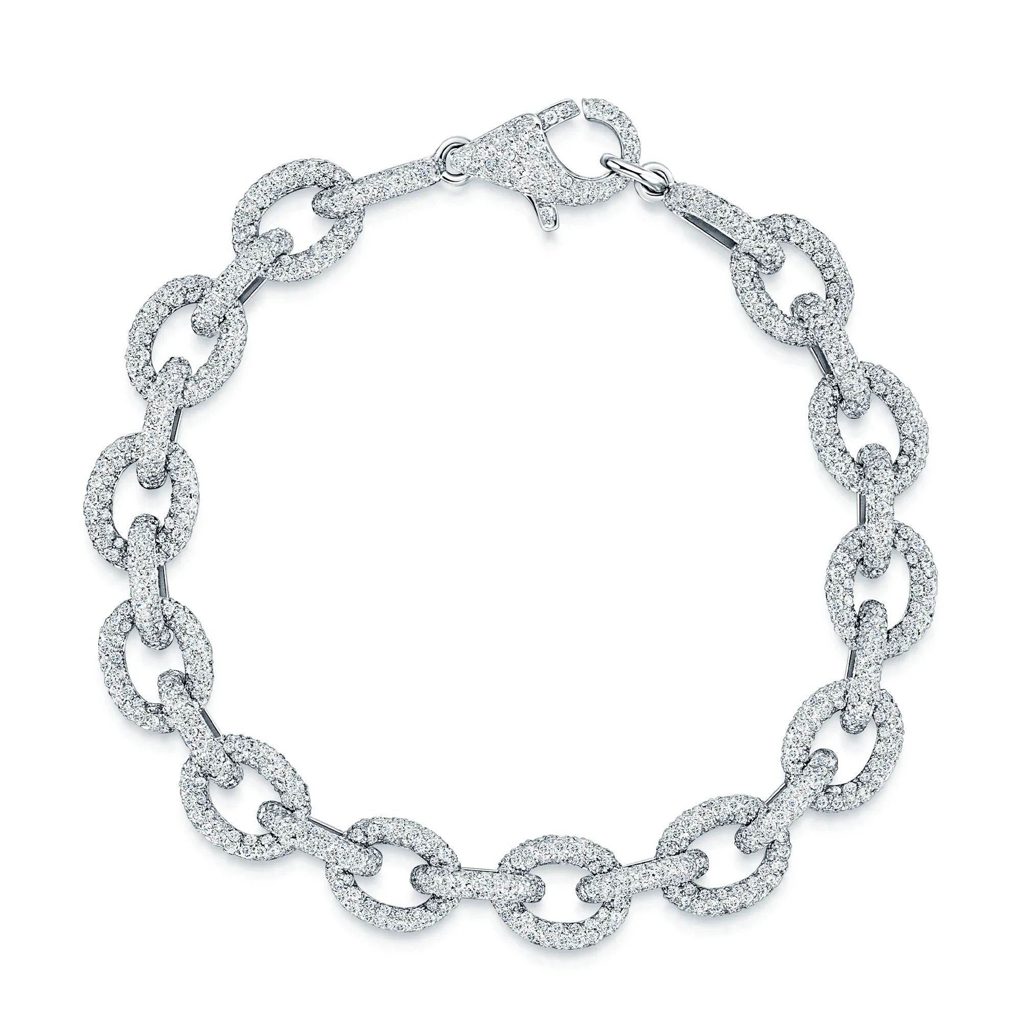 18ct White Gold Diamond Pave Set Oval Link Bracelet