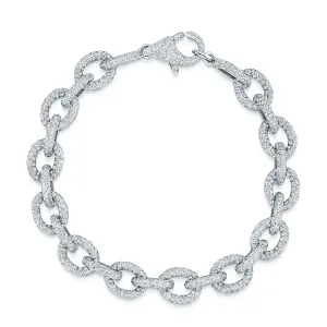 18ct White Gold Diamond Pave Set Oval Link Bracelet