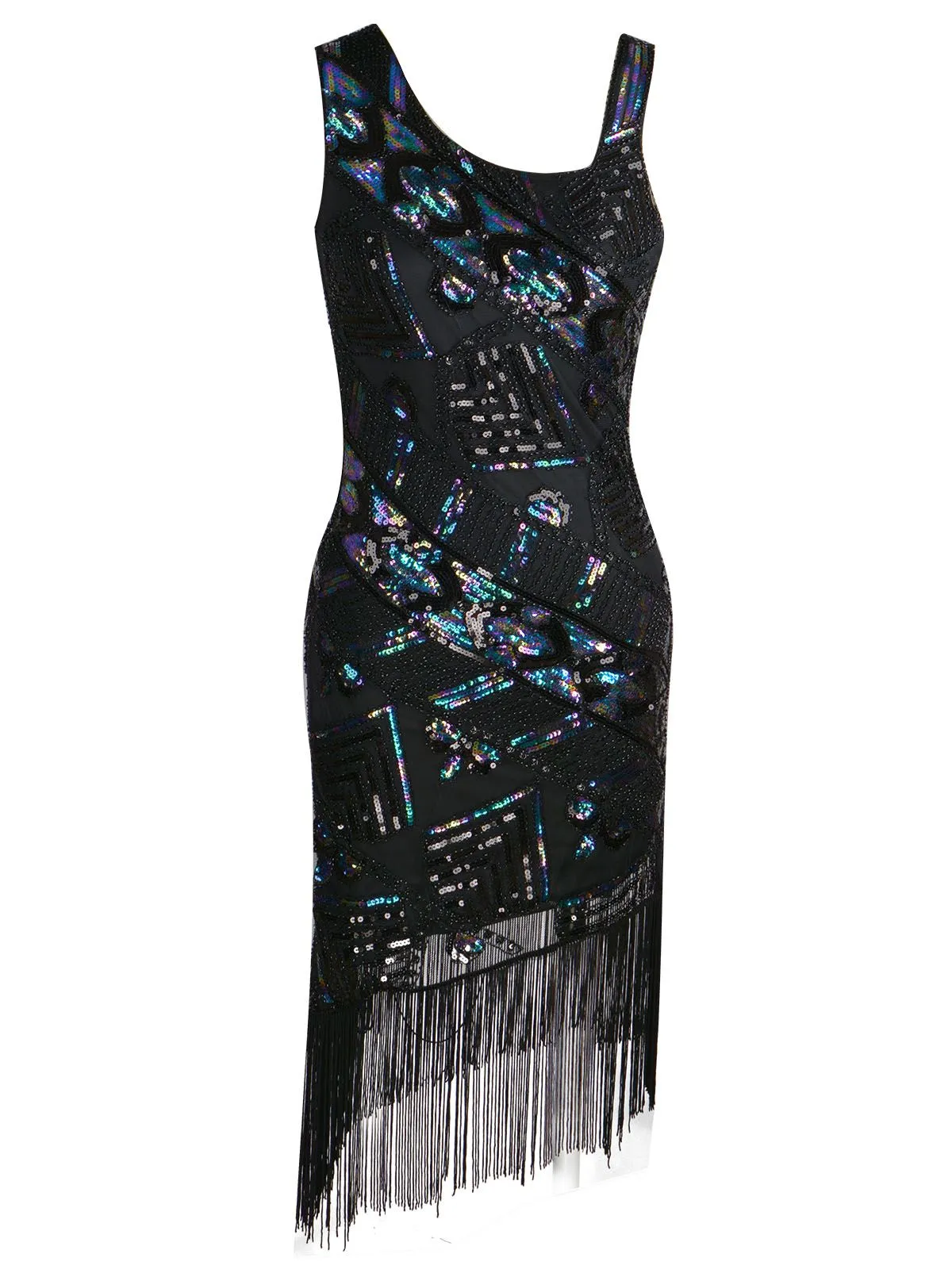 1920s Sequined Tassel  Asymmetrical Dress