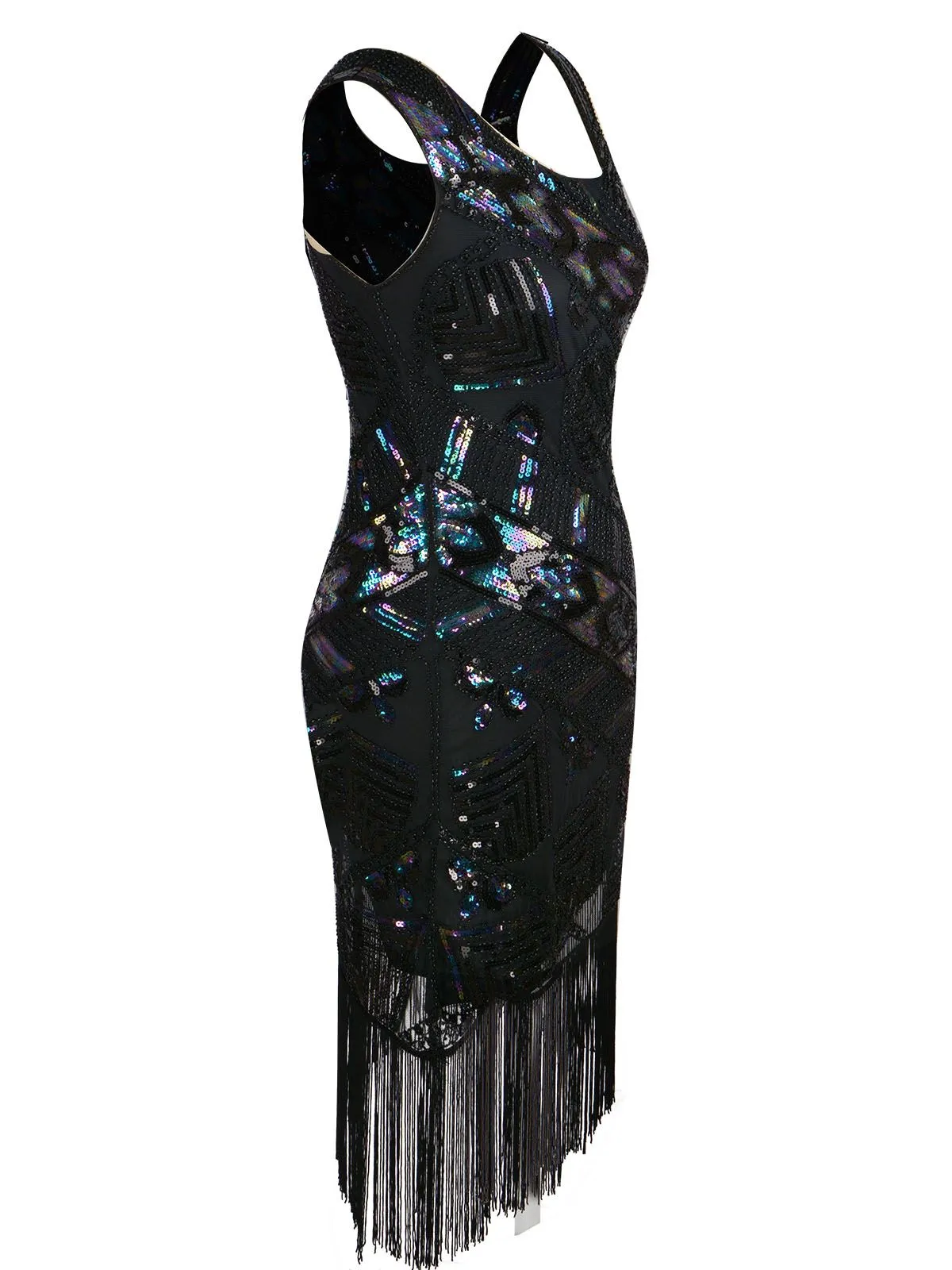 1920s Sequined Tassel  Asymmetrical Dress