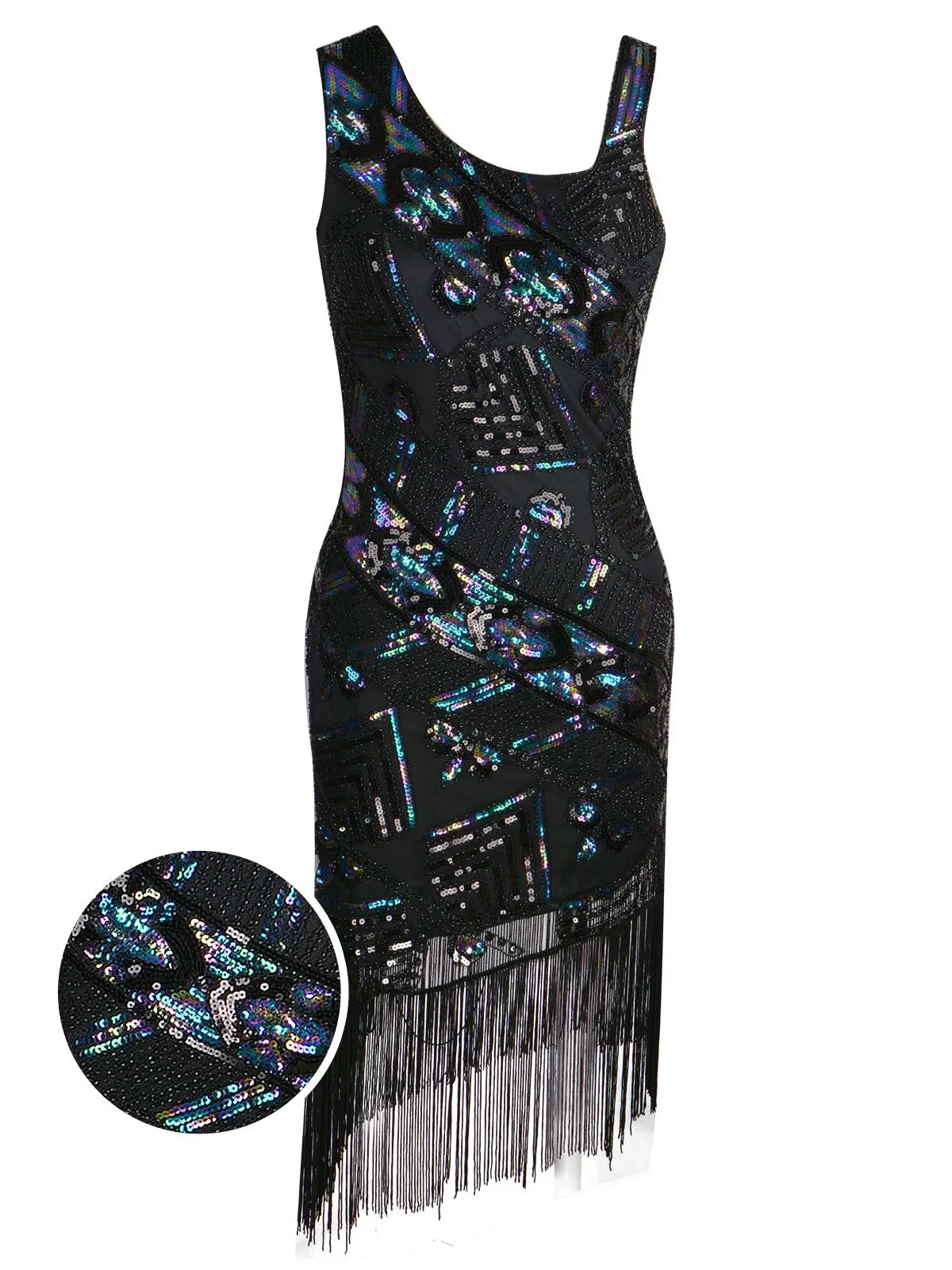 1920s Sequined Tassel  Asymmetrical Dress