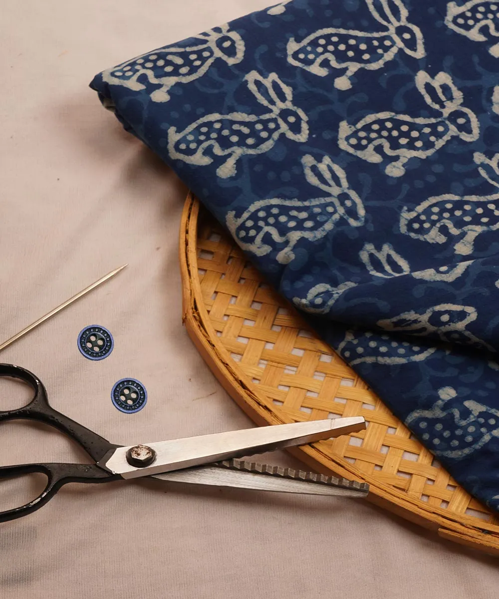 2.5m Blue handblock printed cotton sanganeri kurta material