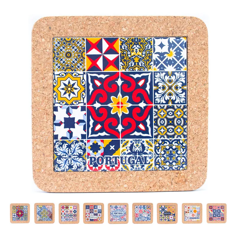 (5units)Cork with Ceramic Ethnic Portuguese Azulejo coasters- L-851