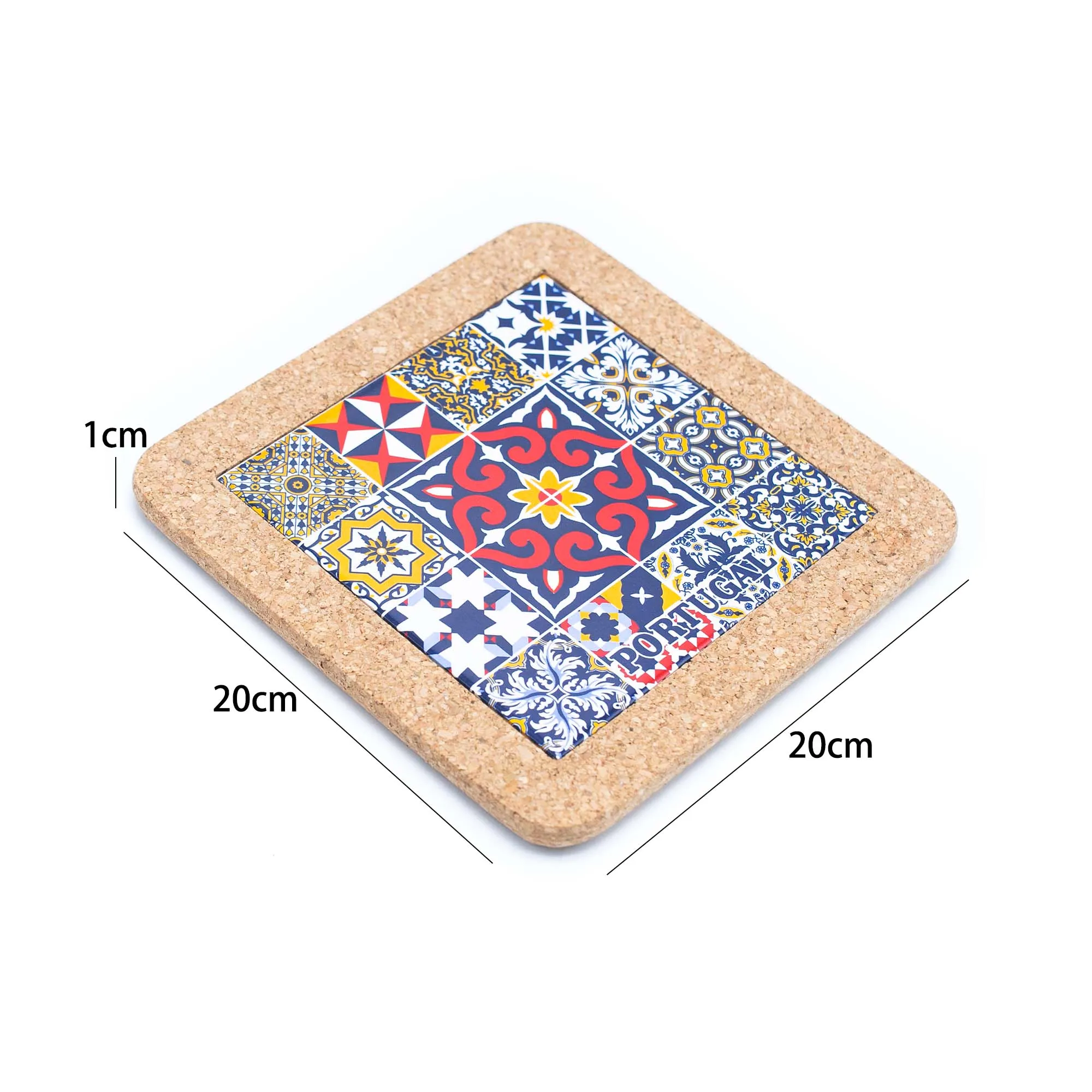 (5units)Cork with Ceramic Ethnic Portuguese Azulejo coasters- L-851