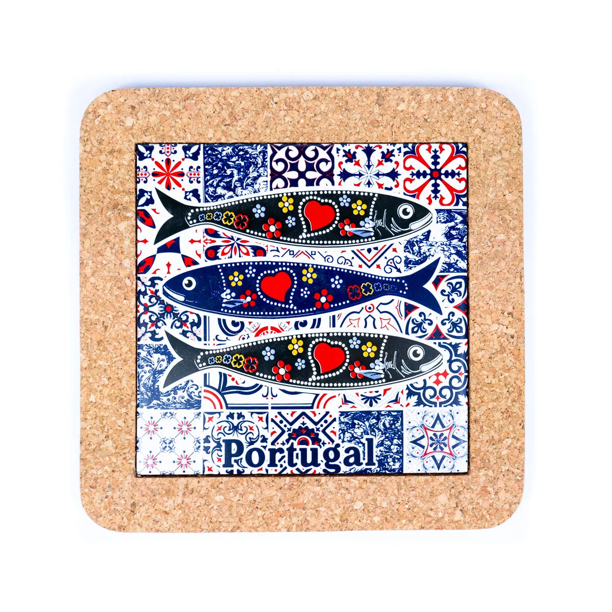 (5units)Cork with Ceramic Ethnic Portuguese Azulejo coasters- L-851