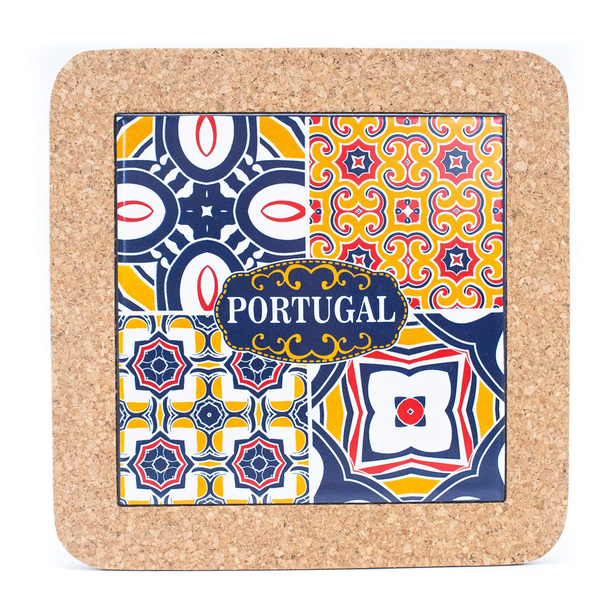 (5units)Cork with Ceramic Ethnic Portuguese Azulejo coasters- L-851