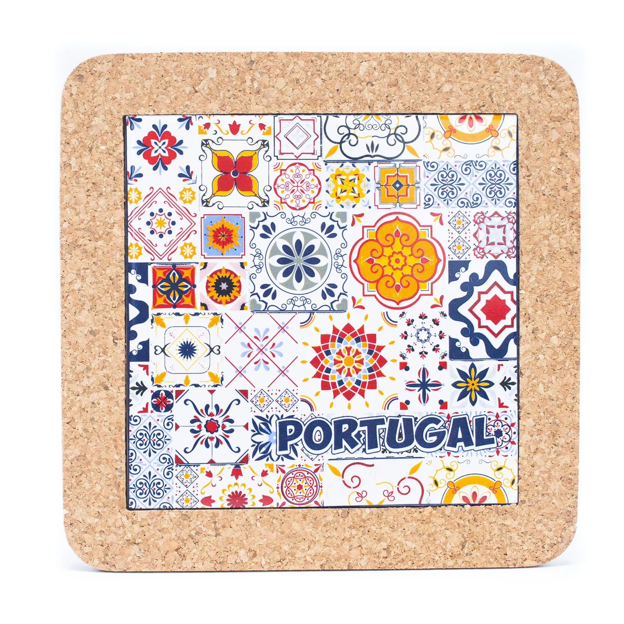 (5units)Cork with Ceramic Ethnic Portuguese Azulejo coasters- L-851