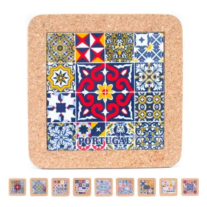 (5units)Cork with Ceramic Ethnic Portuguese Azulejo coasters- L-851