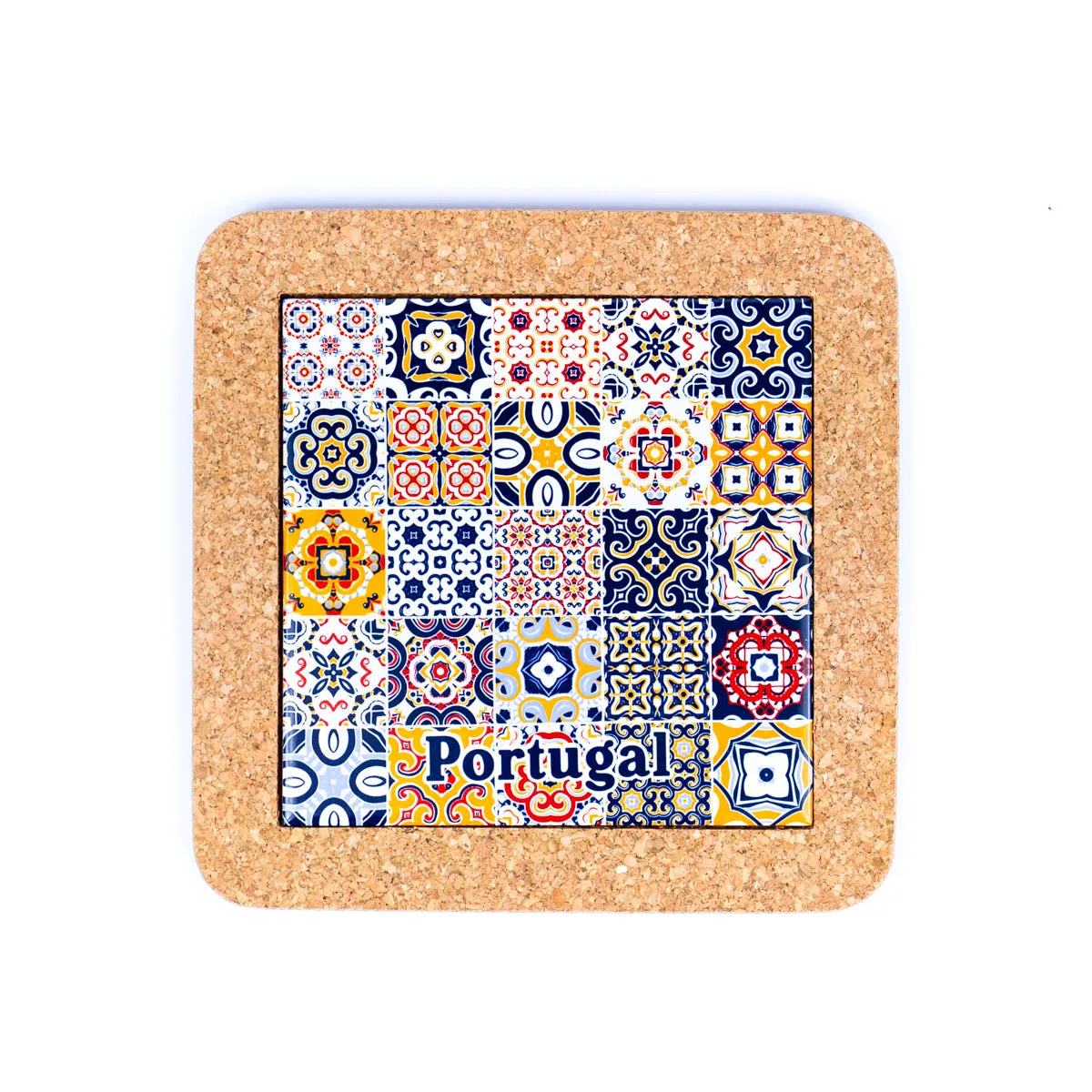 (5units)Cork with Ceramic Ethnic Portuguese Azulejo coasters- L-851