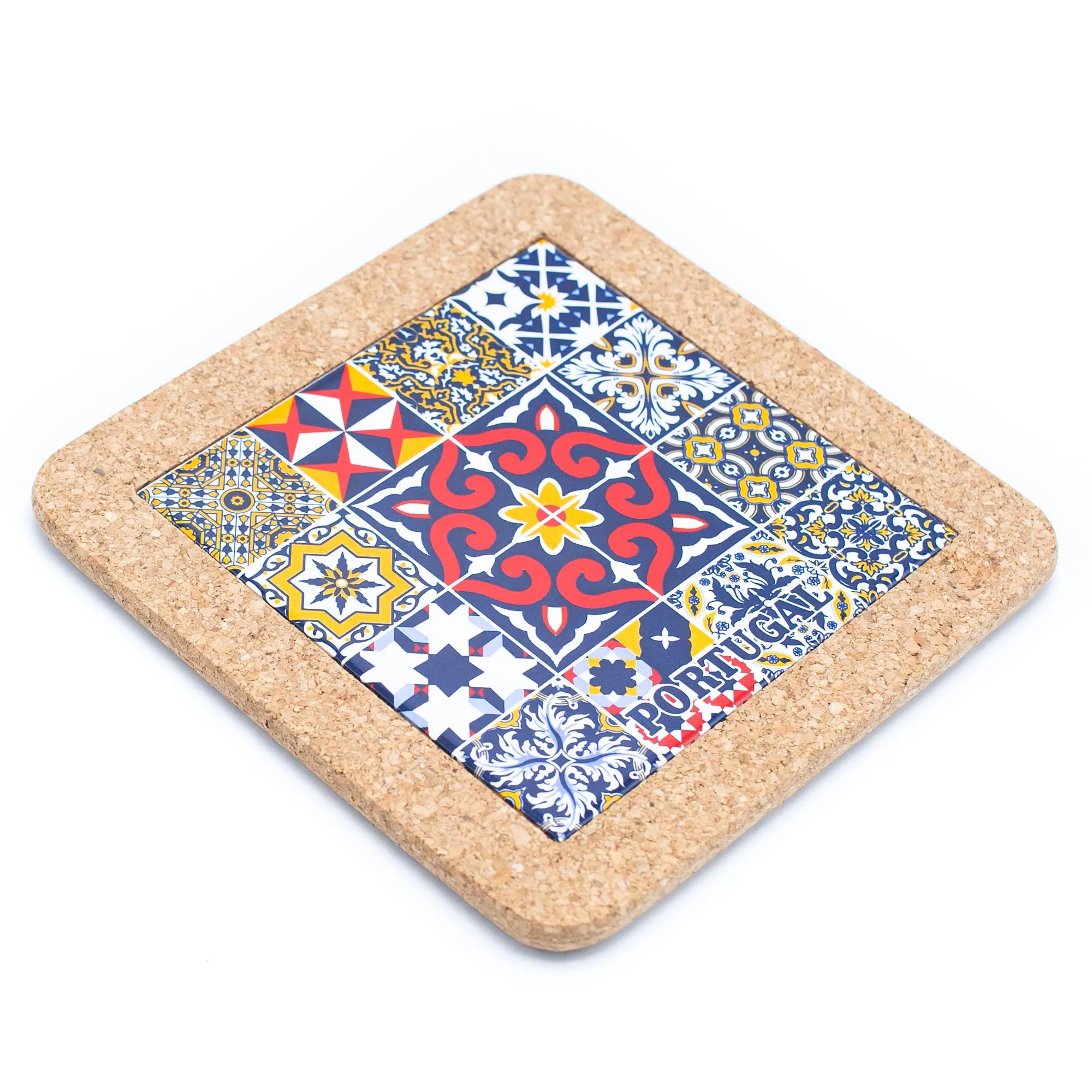 (5units)Cork with Ceramic Ethnic Portuguese Azulejo coasters- L-851