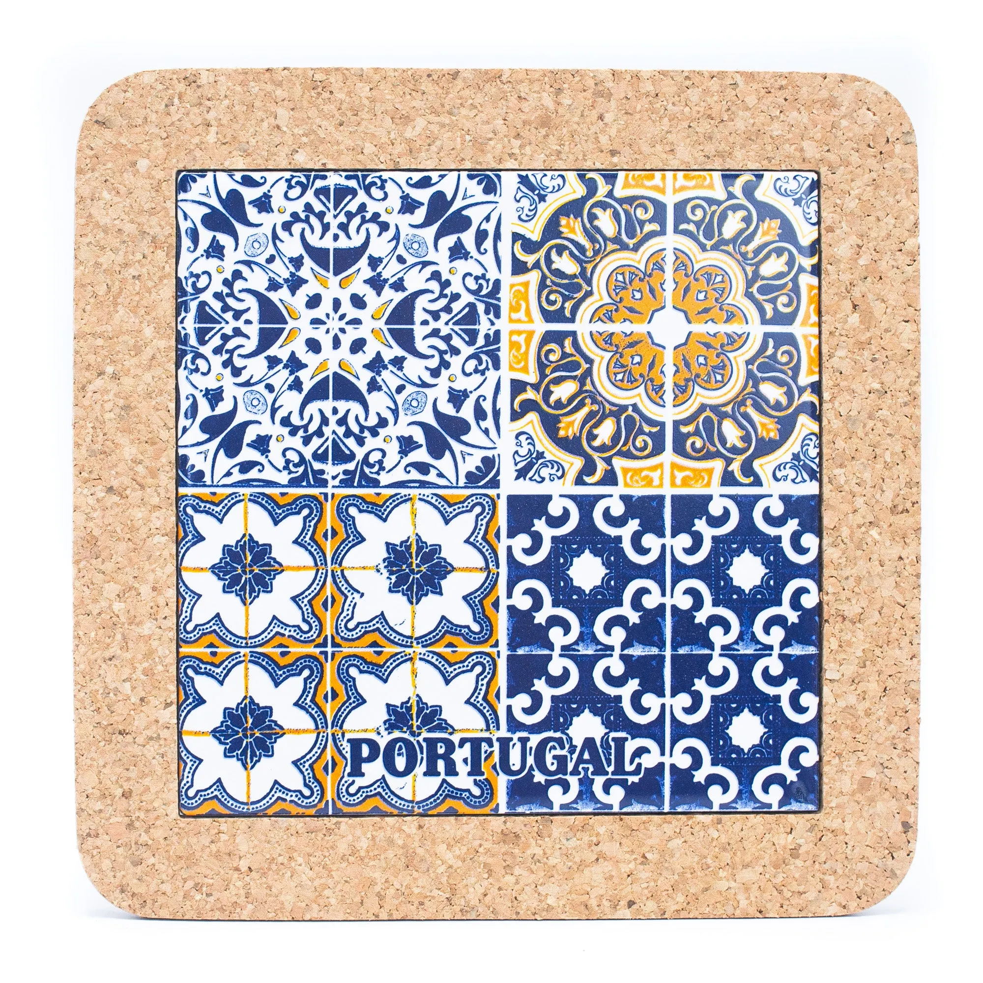 (5units)Cork with Ceramic Ethnic Portuguese Azulejo coasters- L-852-Coaster