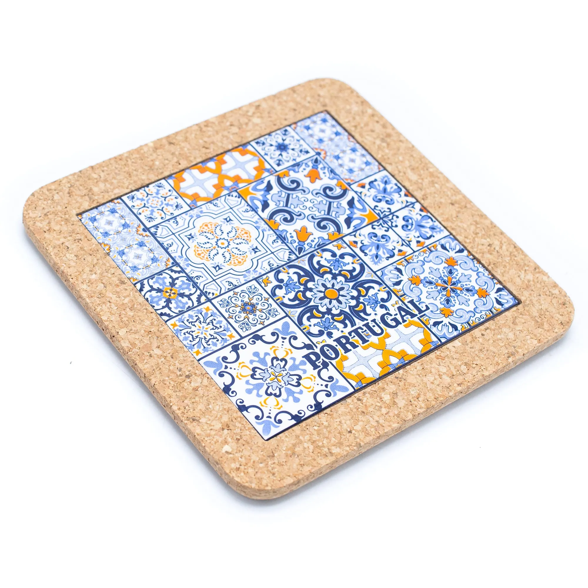 (5units)Cork with Ceramic Ethnic Portuguese Azulejo coasters- L-852-Coaster