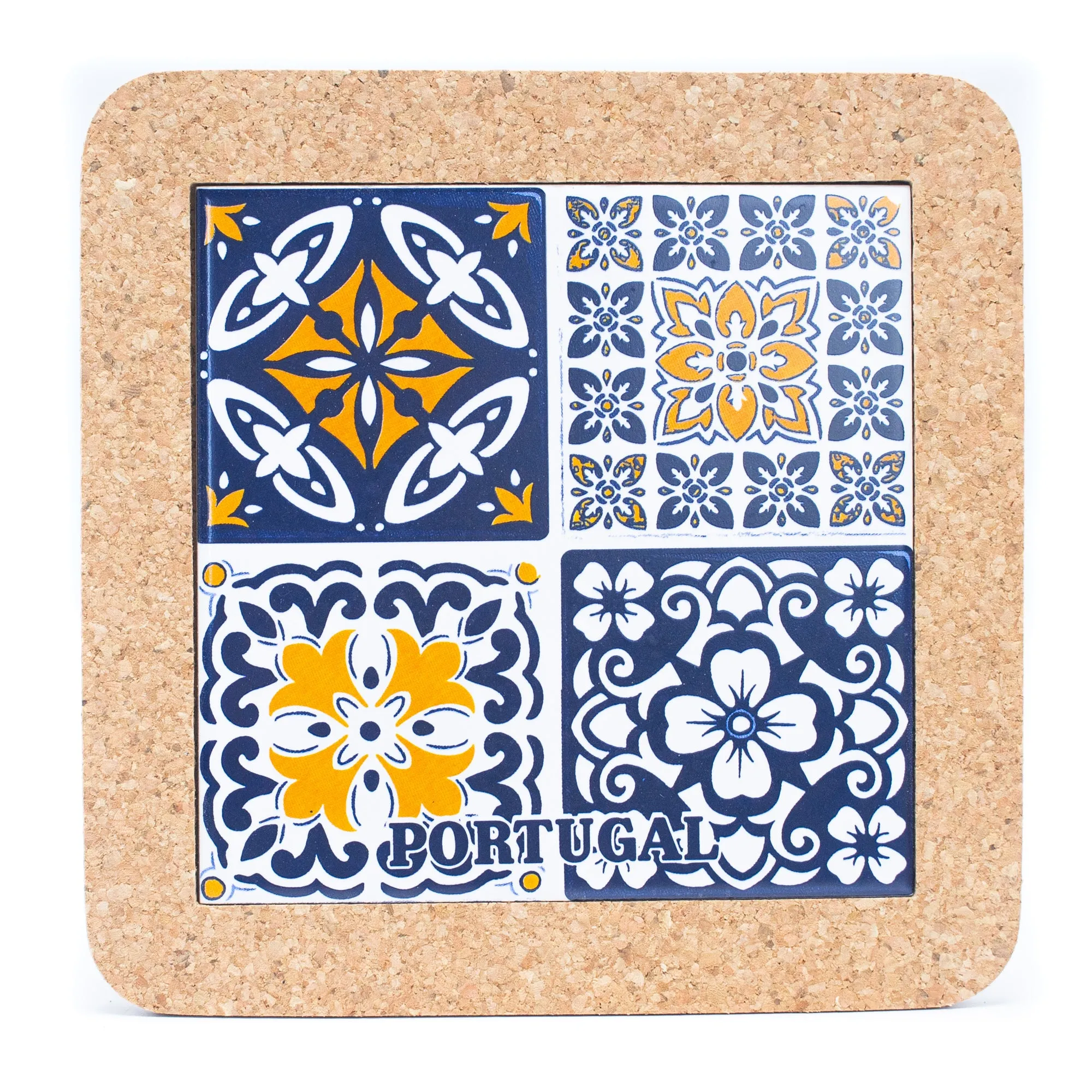 (5units)Cork with Ceramic Ethnic Portuguese Azulejo coasters- L-852-Coaster