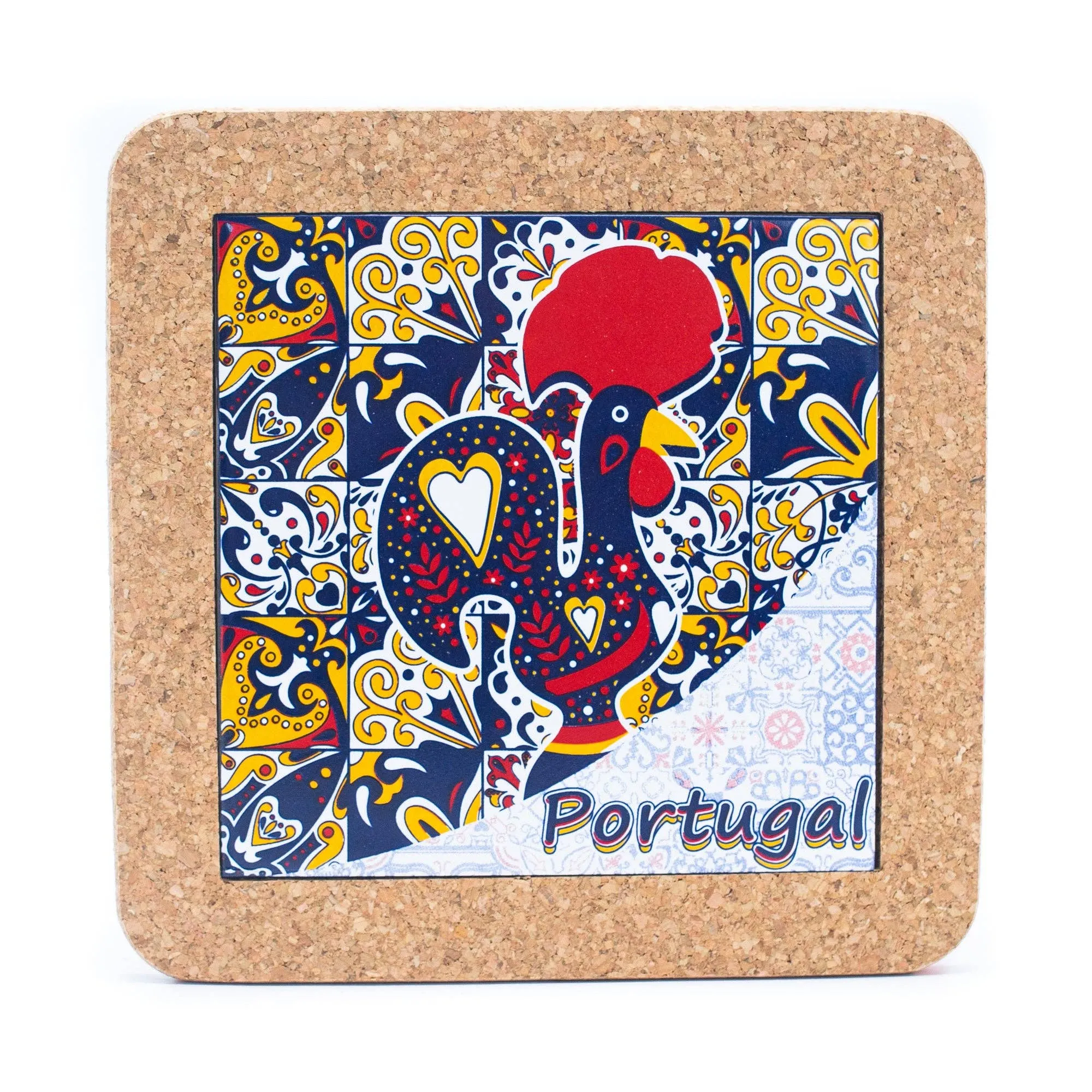 (5units)Cork with Ceramic Ethnic Portuguese Azulejo coasters- L-861-Coaster