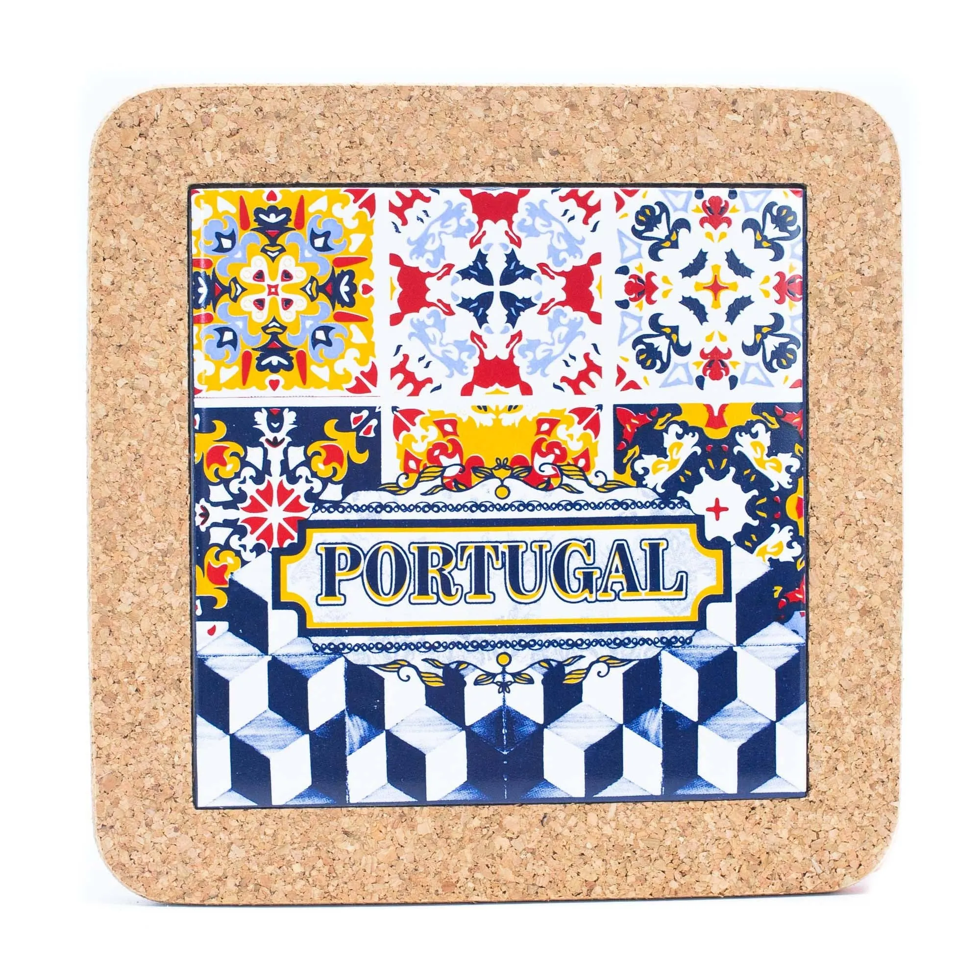 (5units)Cork with Ceramic Ethnic Portuguese Azulejo coasters- L-861-Coaster