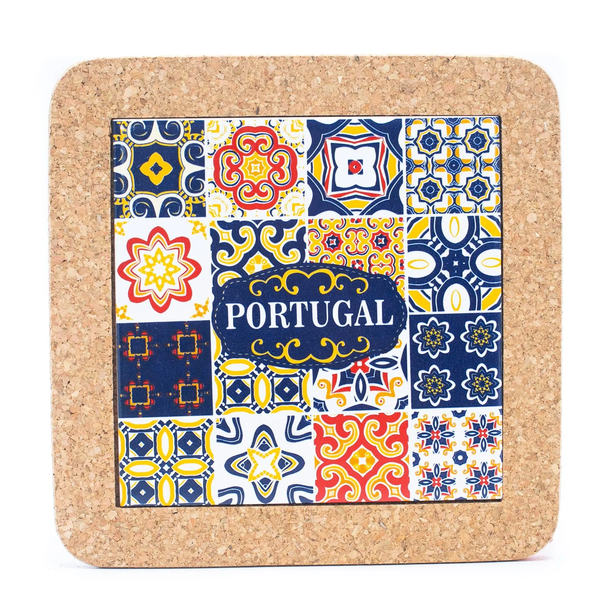 (5units)Cork with Ceramic Ethnic Portuguese Azulejo coasters- L-861-Coaster