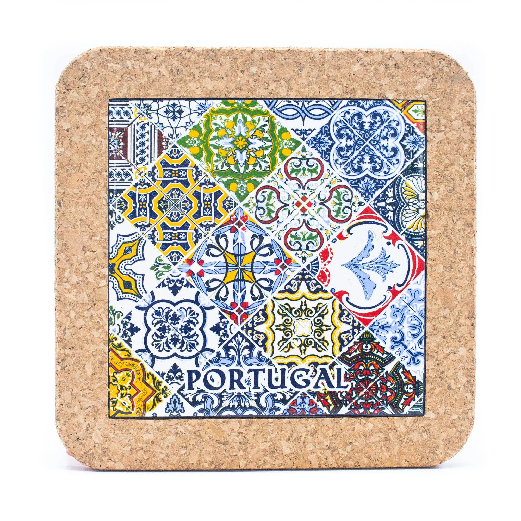 (5units)Cork with Ceramic Ethnic Portuguese Azulejo coasters- L-861-Coaster