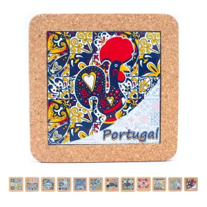 (5units)Cork with Ceramic Ethnic Portuguese Azulejo coasters- L-861-Coaster