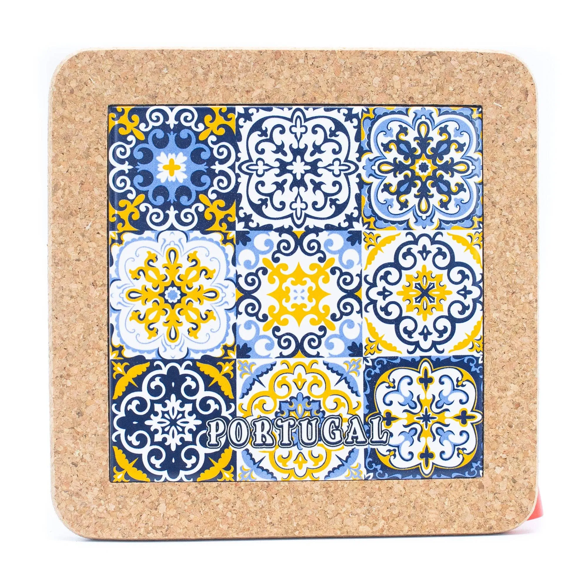 (5units)Cork with Ceramic Ethnic Portuguese Azulejo coasters- L-861-Coaster