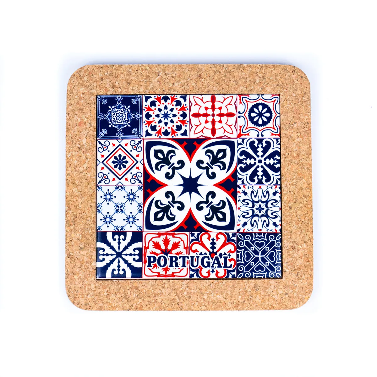 (5units)Cork with Ceramic Ethnic Portuguese Azulejo coasters- L-861-Coaster