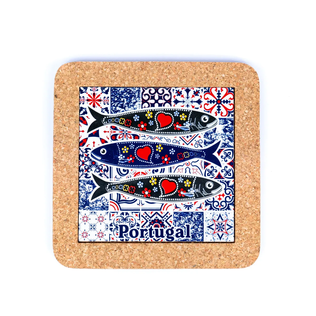 (5units)Cork with Ceramic Ethnic Portuguese Azulejo coasters- L-861-Coaster