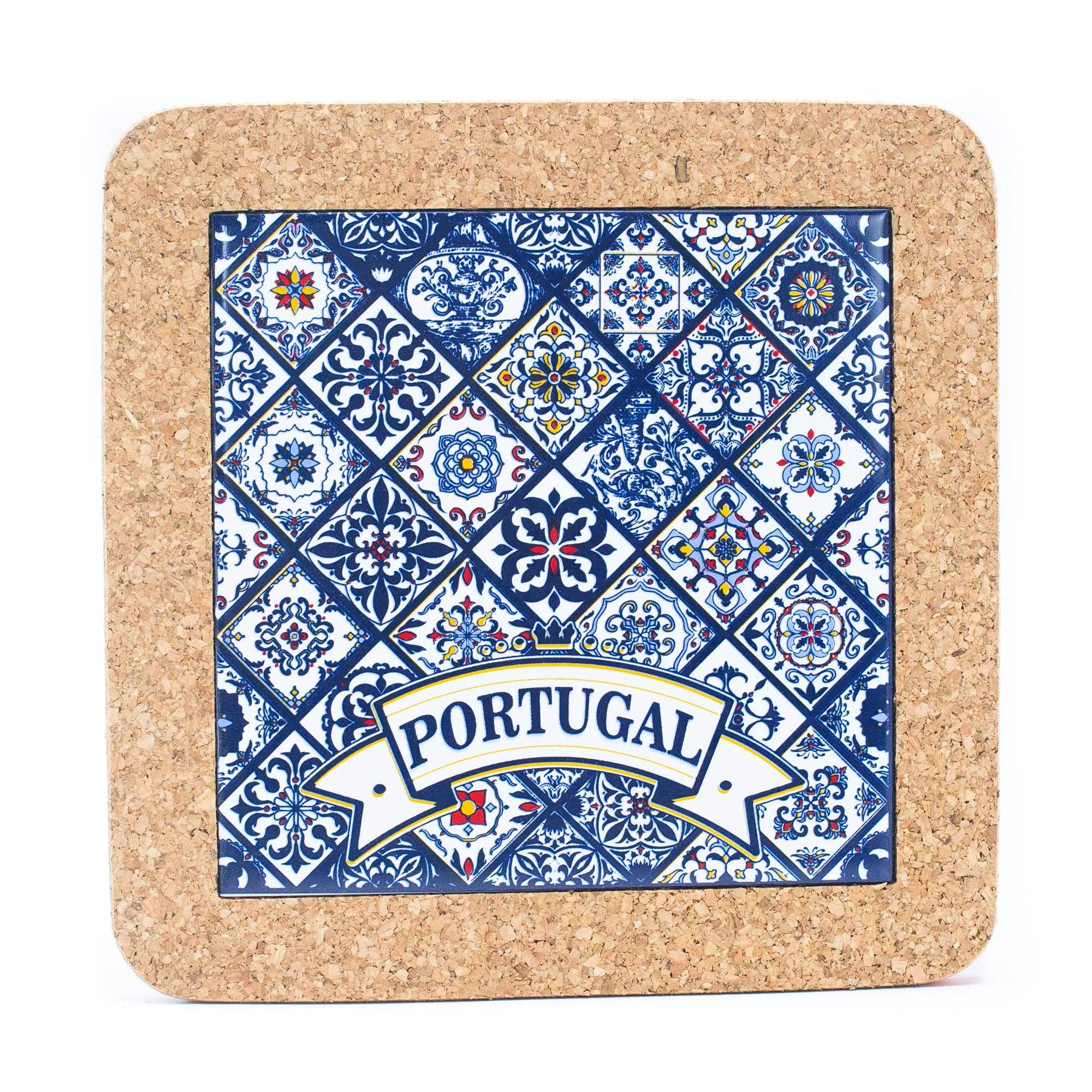 (5units)Cork with Ceramic Ethnic Portuguese Azulejo coasters- L-861-Coaster