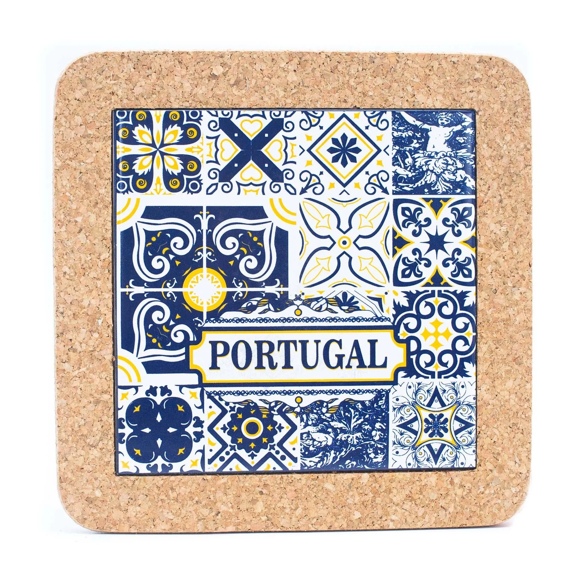 (5units)Cork with Ceramic Ethnic Portuguese Azulejo coasters- L-861-Coaster