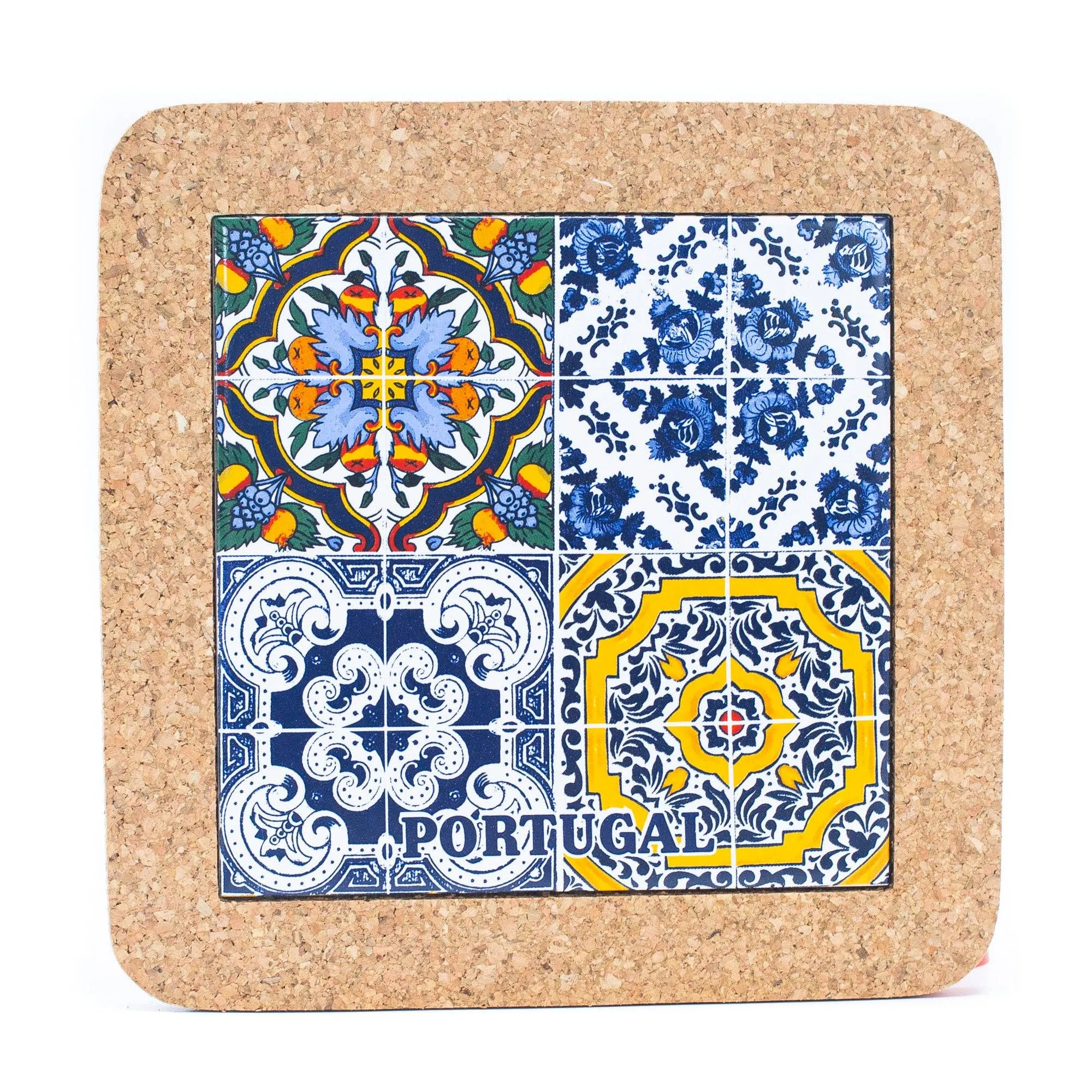 (5units)Cork with Ceramic Ethnic Portuguese Azulejo coasters- L-861-Coaster