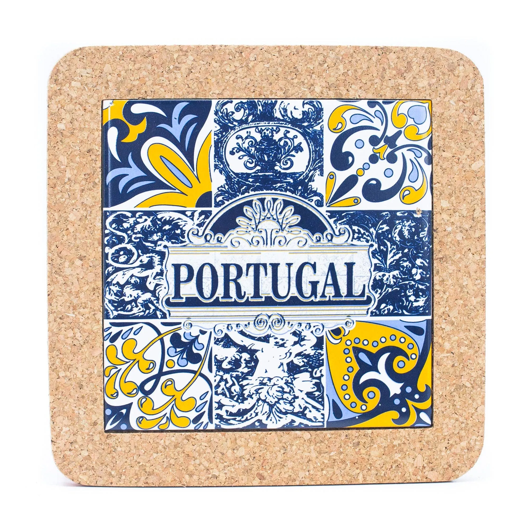 (5units)Cork with Ceramic Ethnic Portuguese Azulejo coasters- L-861-Coaster