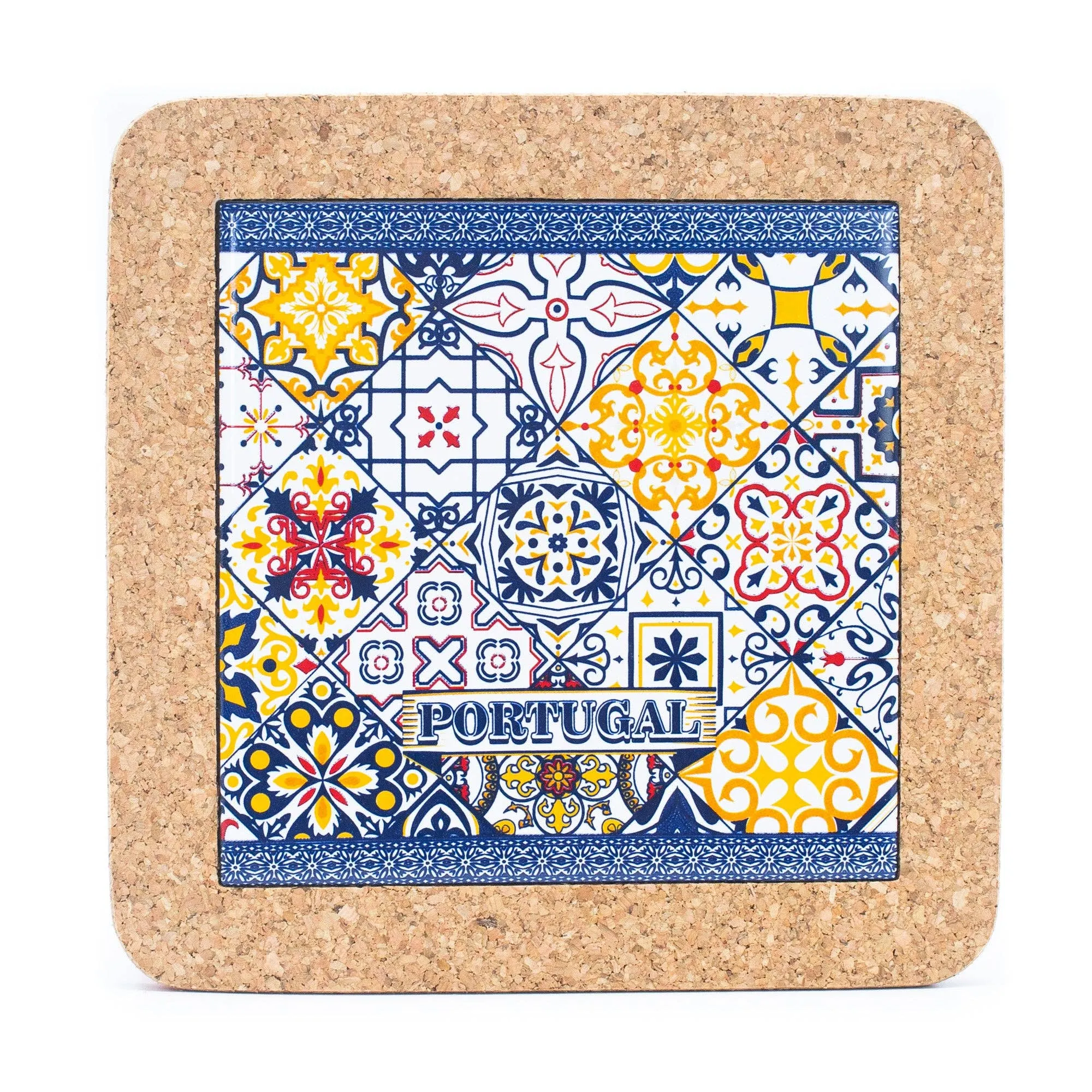 (5units)Cork with Ceramic Ethnic Portuguese Azulejo coasters- L-861-Coaster