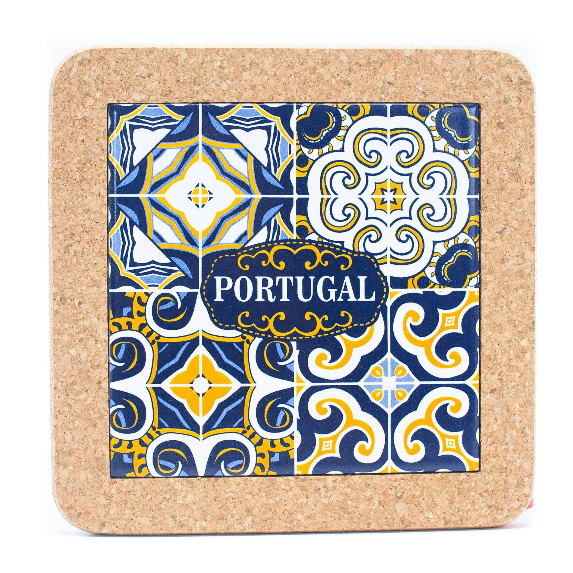 (5units)Cork with Ceramic Ethnic Portuguese Azulejo coasters- L-861-Coaster