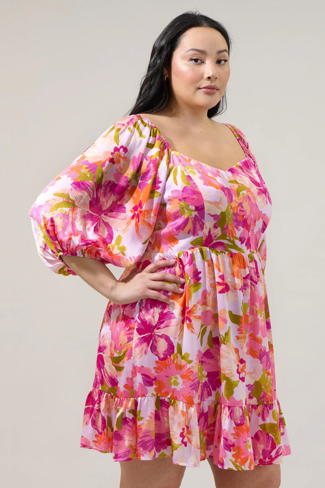 Abigal Floral Evy Sweetheart Mini Dress Curve