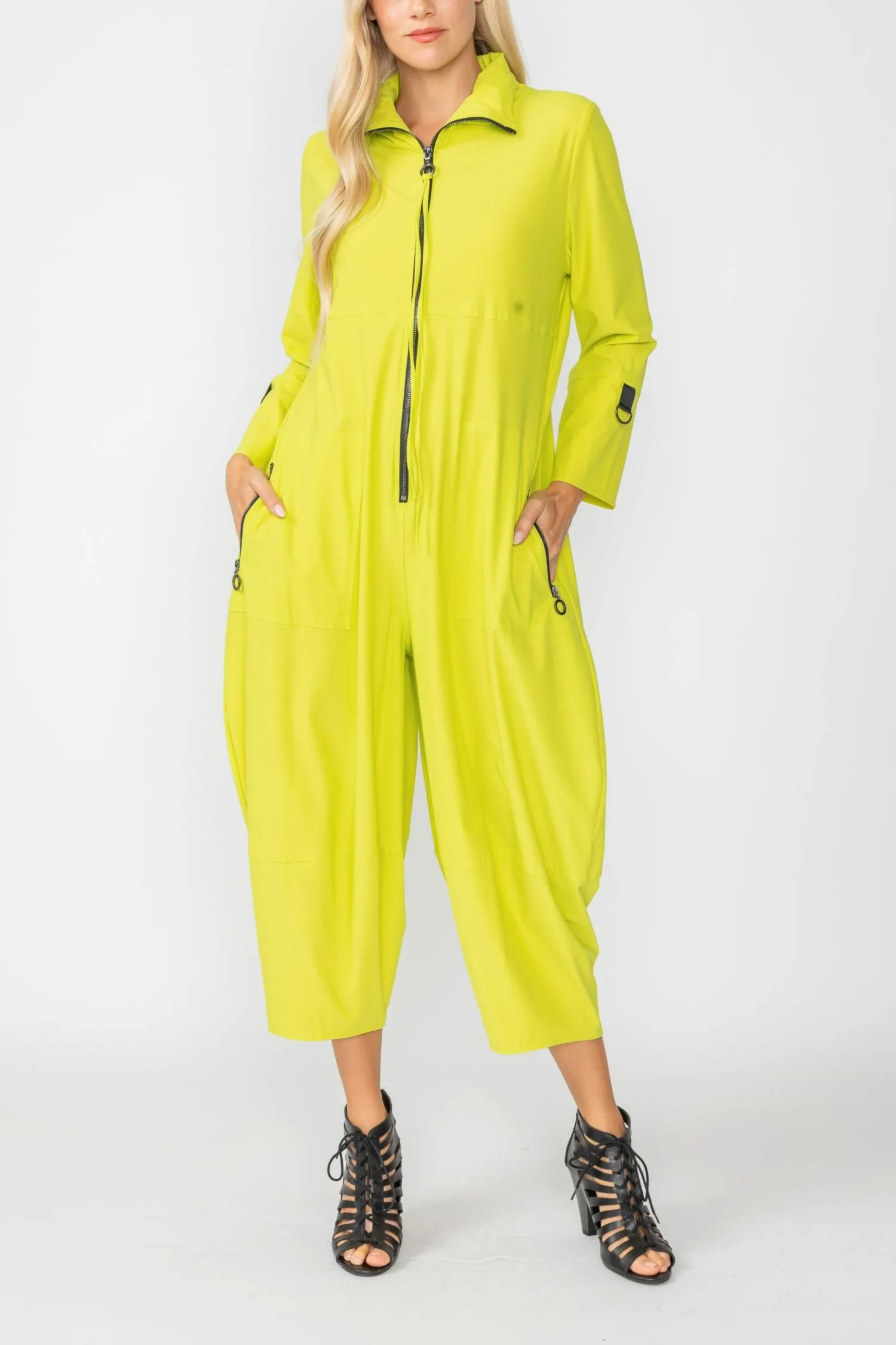 Acid Zip-Up Front Cropped Long Sleeve Jumpsuit