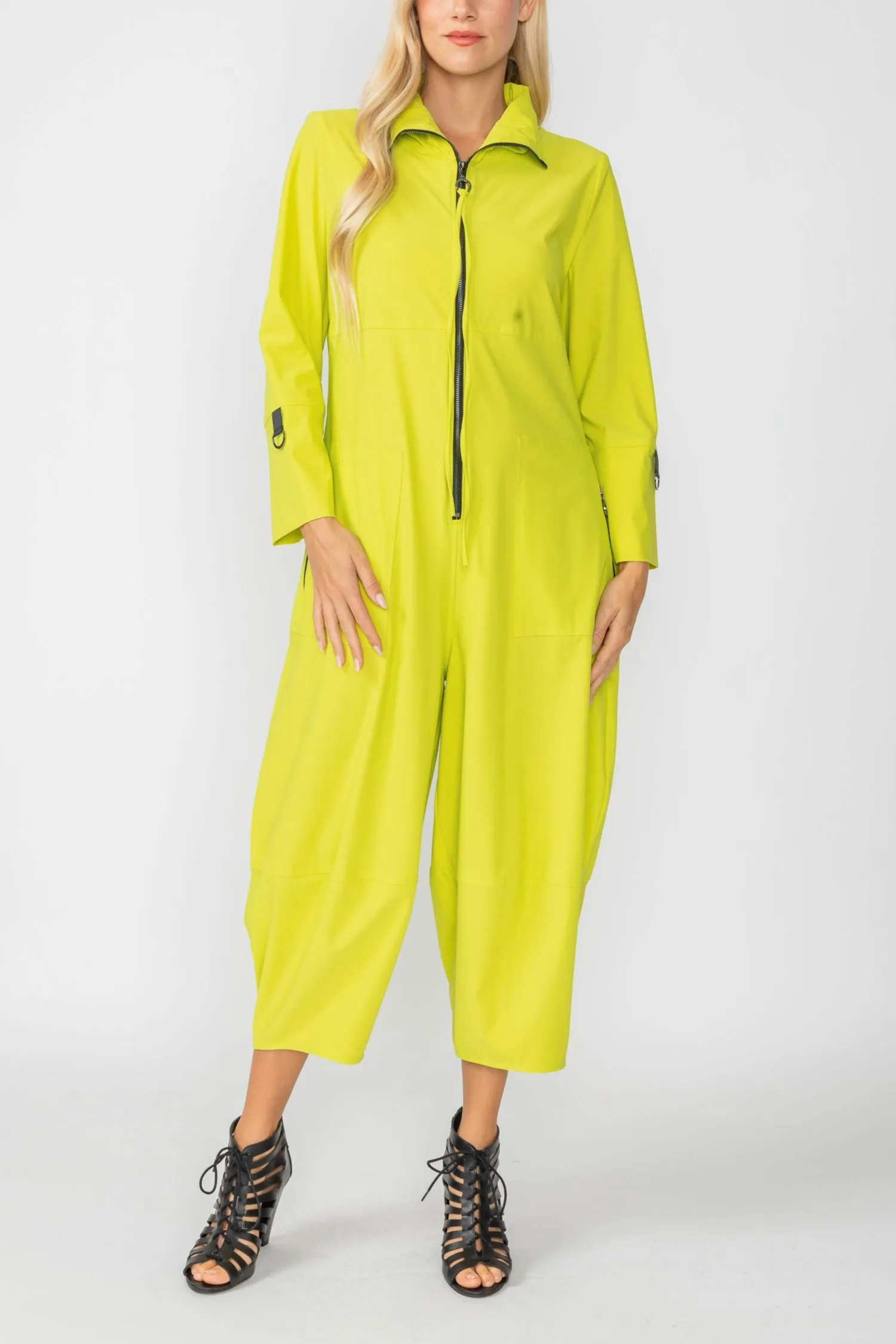 Acid Zip-Up Front Cropped Long Sleeve Jumpsuit