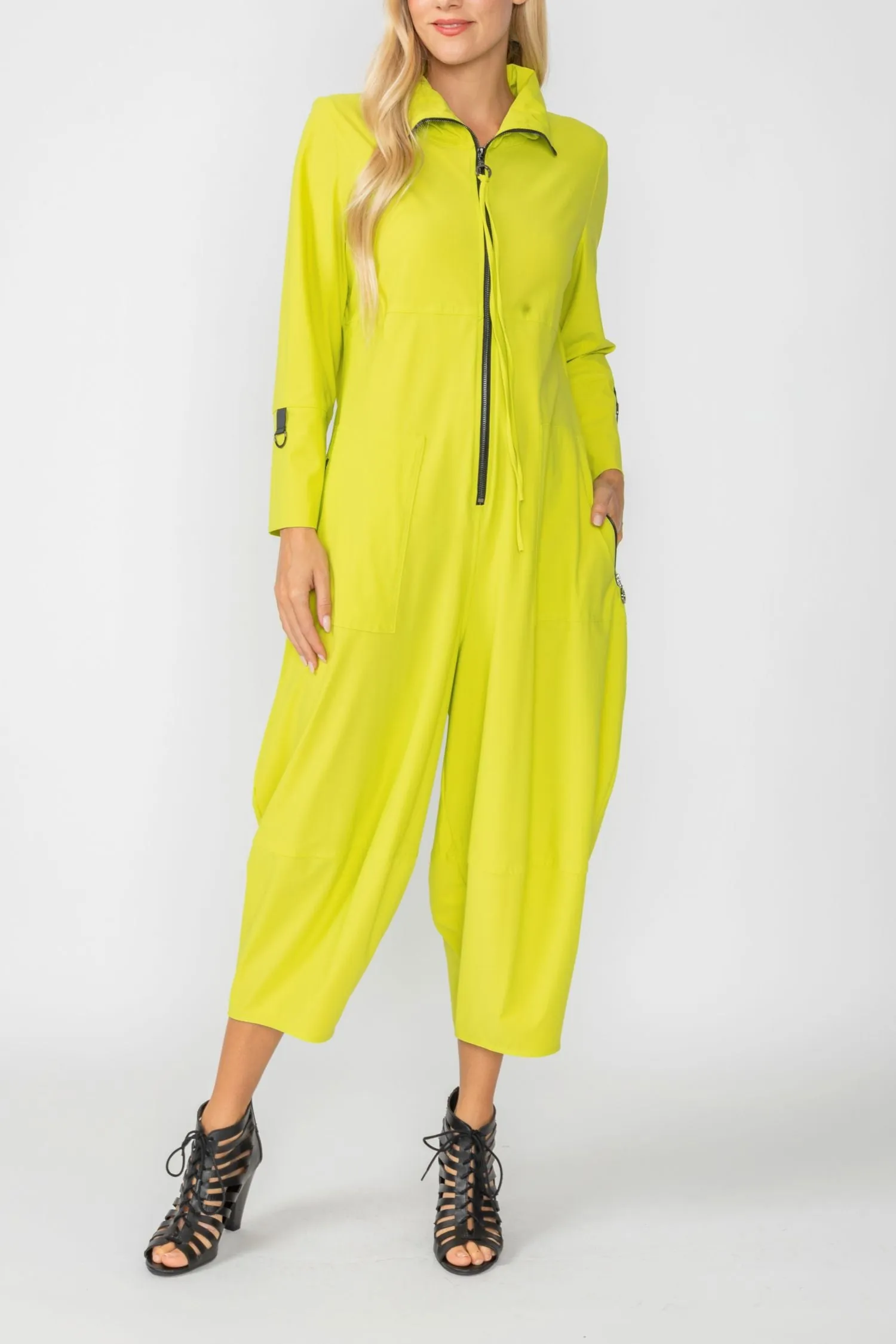 Acid Zip-Up Front Cropped Long Sleeve Jumpsuit