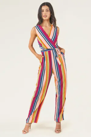 Andee Striped Surplice Jumpsuit