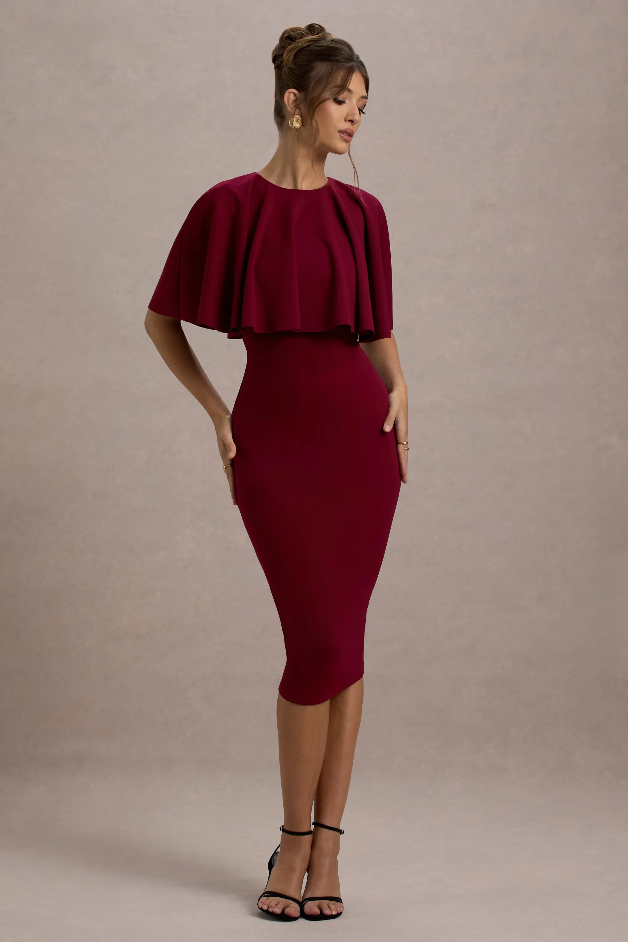 Andorra | Berry Bodycon Cape Midi Dress