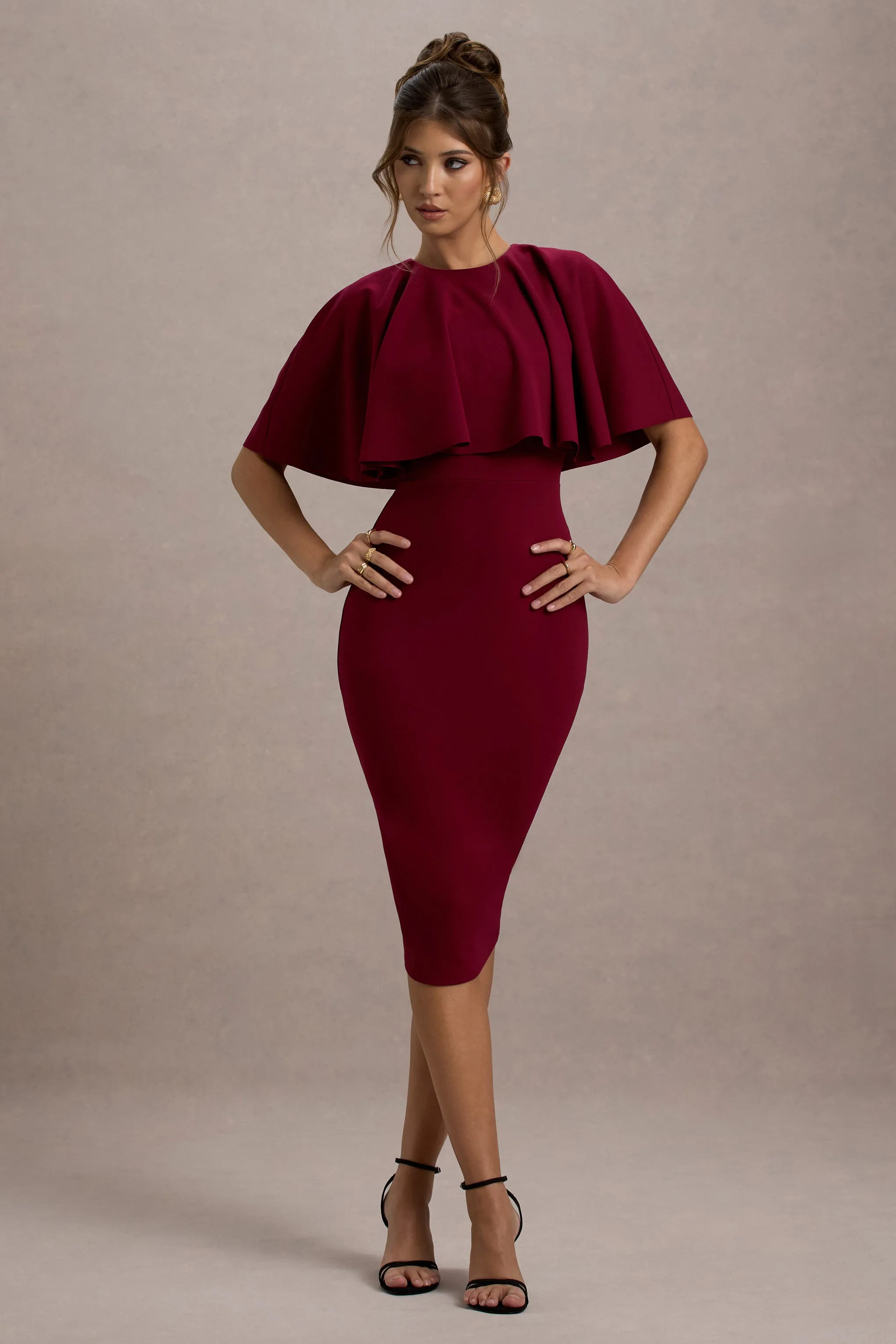 Andorra | Berry Bodycon Cape Midi Dress