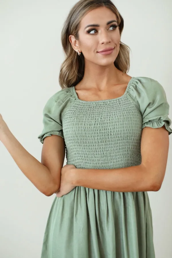 Annalise Smocked Dress in Light Green