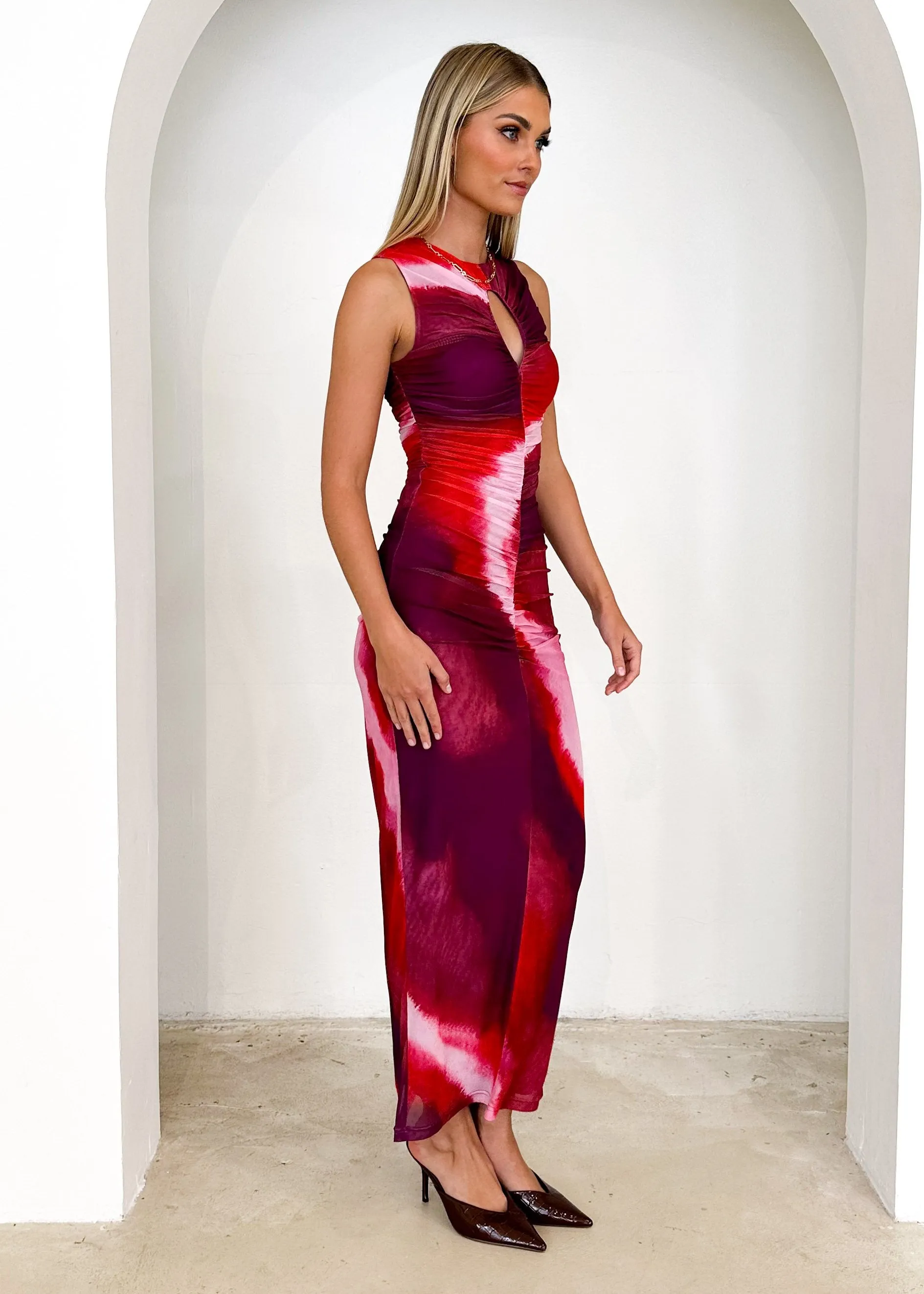 Artella Mesh Maxi Dress - Plum Tie Dye