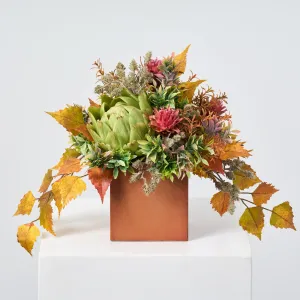 Artichoke Sunset Table Top Arrangement in Metal Coated Cube Planter Box