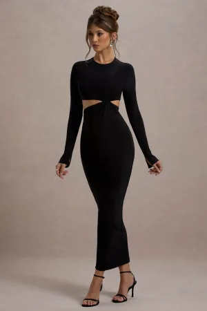 Attina | Black Long-Sleeve Twisted Cut-Out Maxi Dress