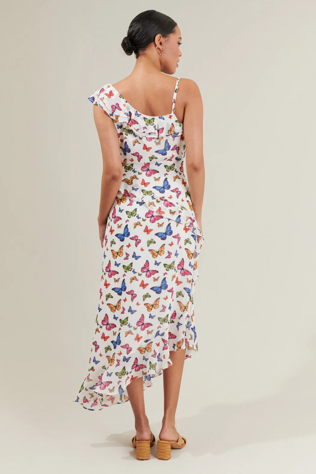 Bess Butterfly Asymmetrical Midi Dress