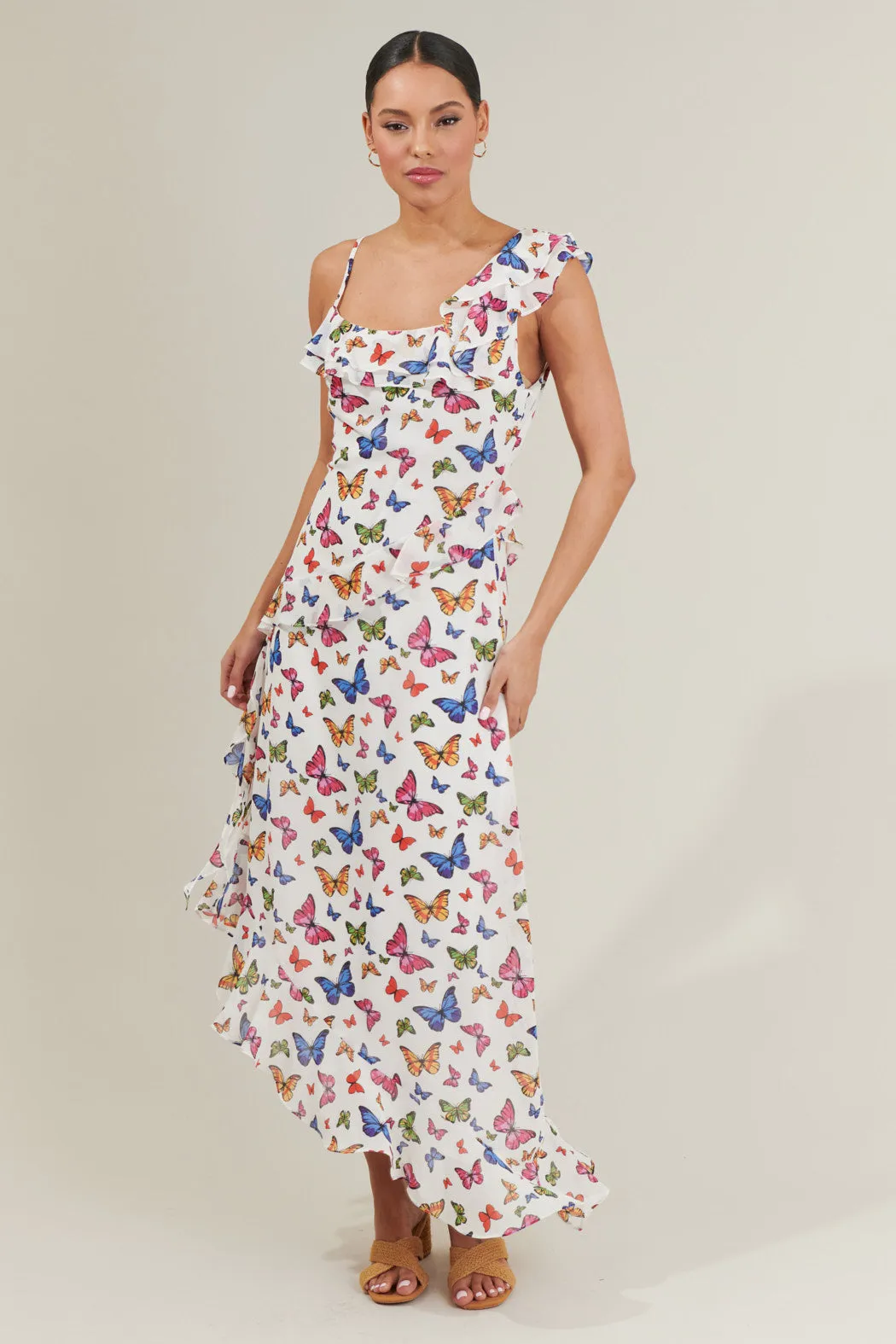 Bess Butterfly Asymmetrical Midi Dress