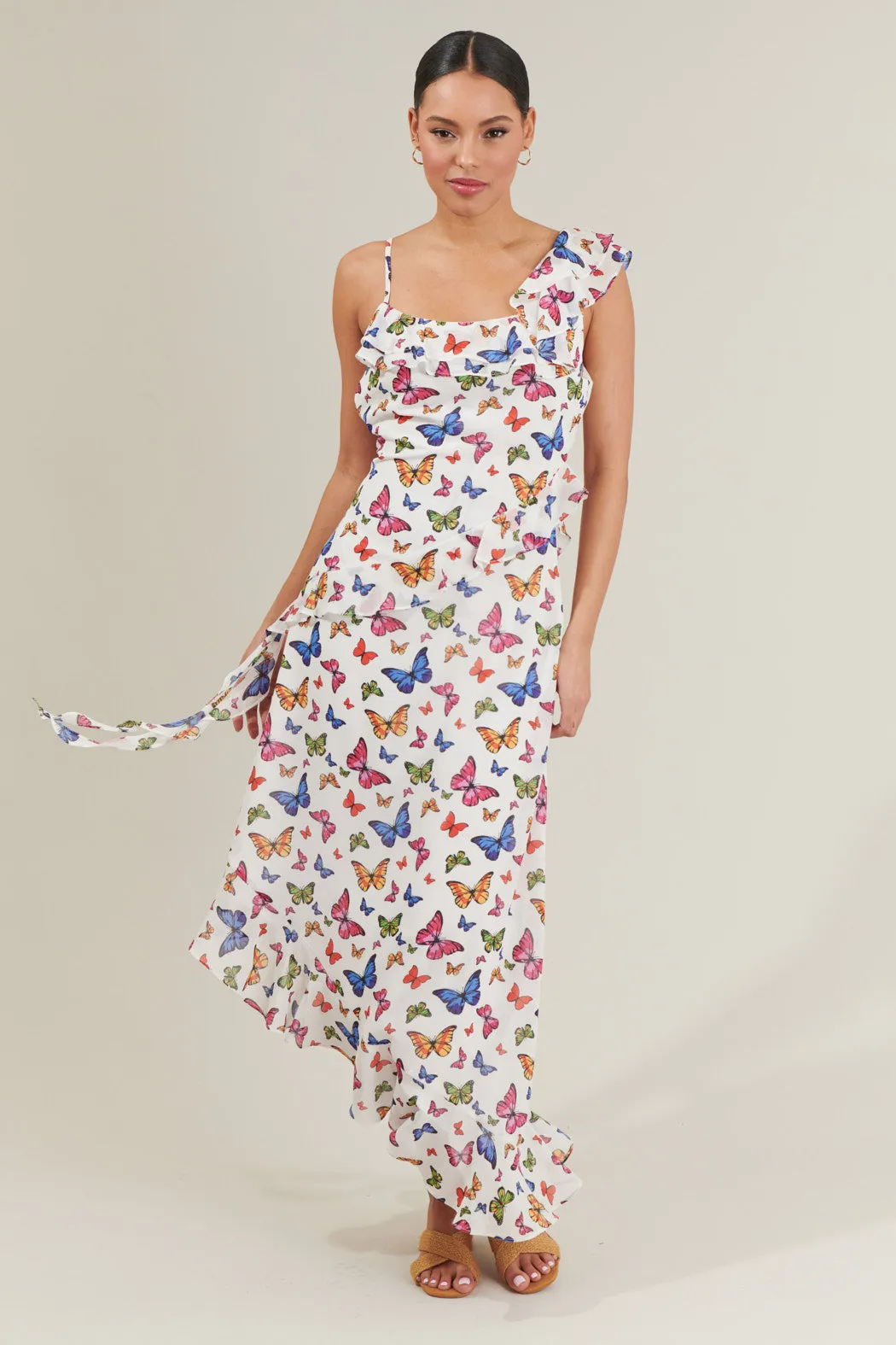 Bess Butterfly Asymmetrical Midi Dress