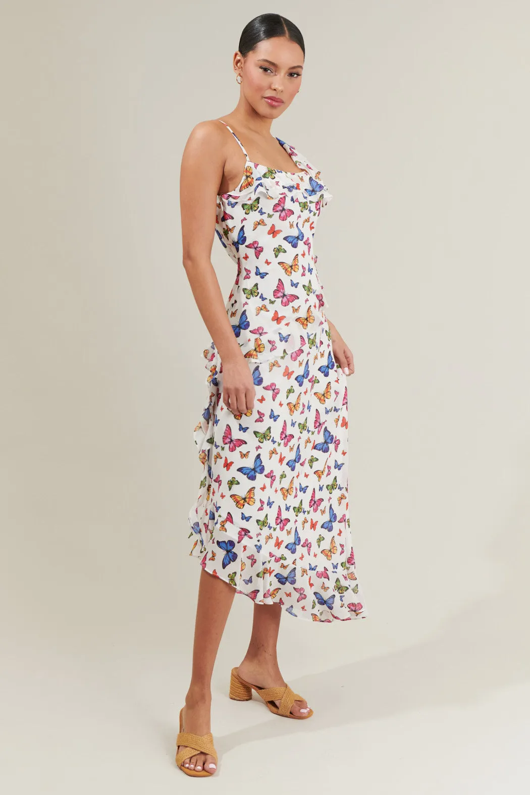 Bess Butterfly Asymmetrical Midi Dress